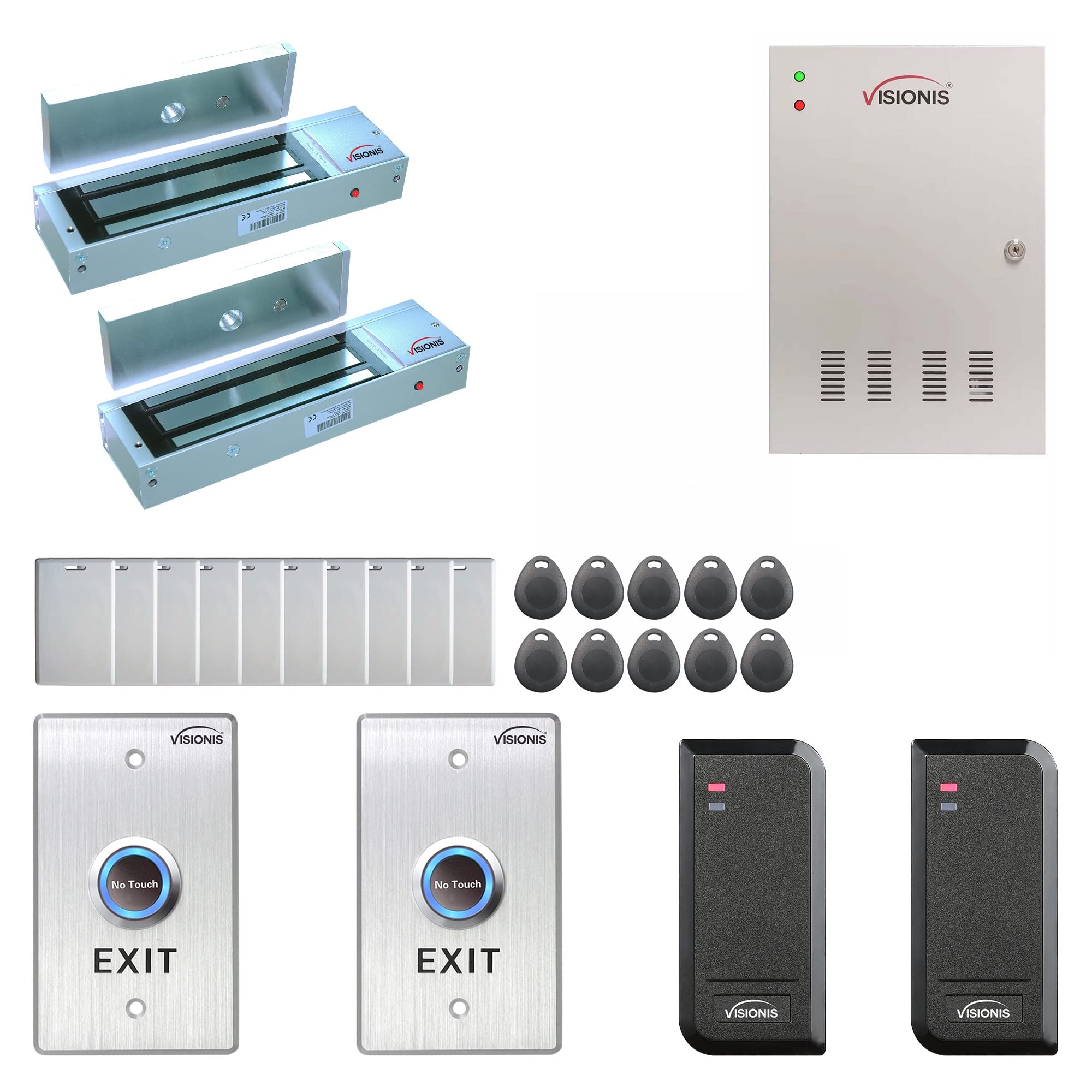 Visionis Fpc 6135 Two Doors Access Control For Outswing Electric 1200Lbs Maglock Time Attendance Tcp/Ip Wiegand Controller Box, Black Indoor/Outdoor Card Reader, Software + 20,000 Users Kit