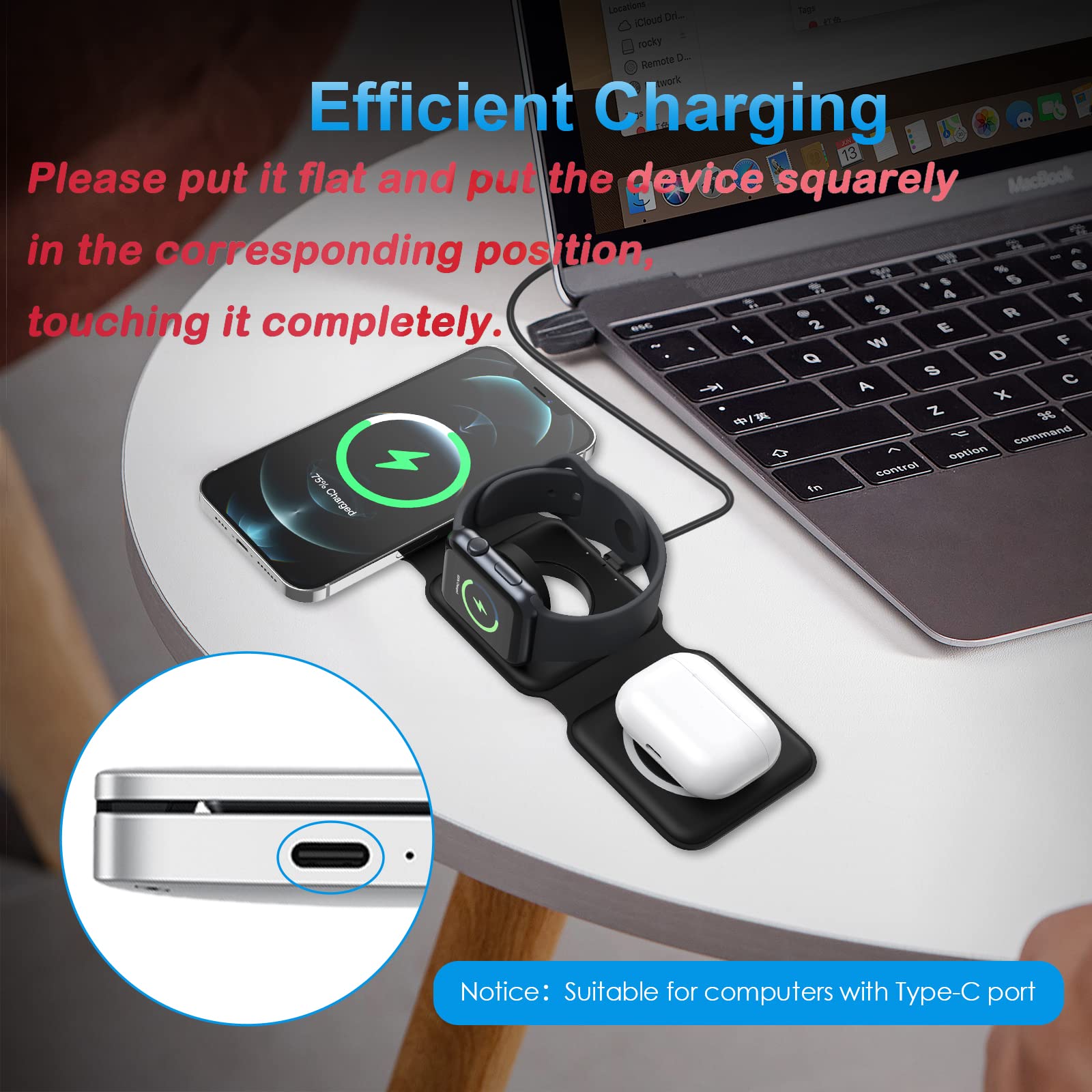 Criacr 3 In 1 Foldable Wireless Charger, Magnetic 3 In 1 Charging Station For Apple Multiple Devices, Travel Wireless Charger Fo