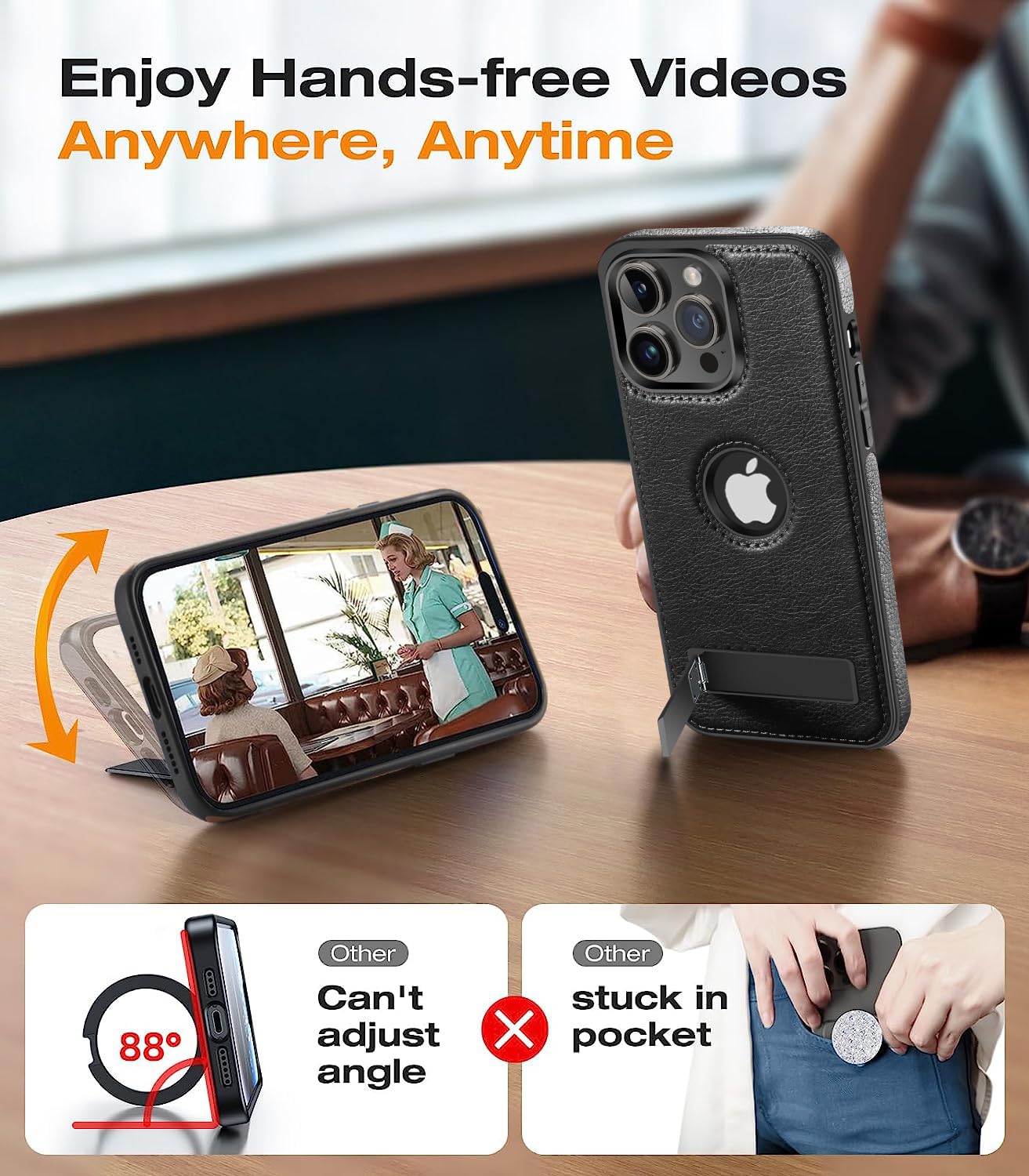 Wtcase Magnetic For Iphone 15 Pro Max Leather Case,Built In Invisible Stand [Compatible With Magsafe] Protective Slim Kickstand