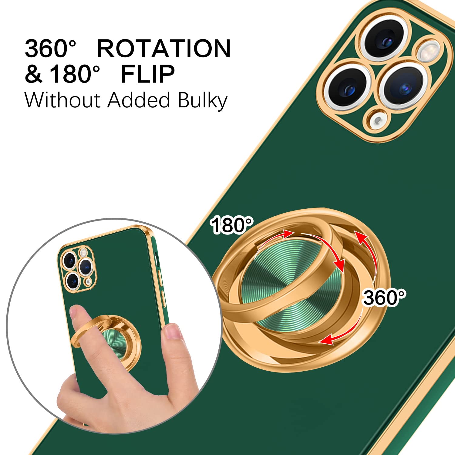 Bentoben For Iphone 11 Pro Max Case, Phone Case Iphone 11 Promax, Slim Fit Kickstand Ring Holder Shockproof Protection Soft Tpu