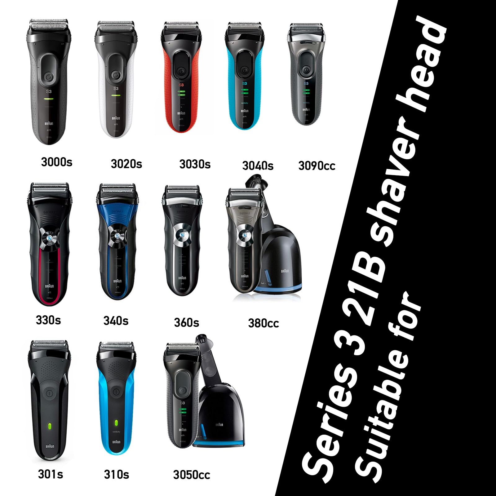 2Pcs 21B Series 3 Shaver Replacement Head Foil & Cutter Accessory For Braun S3, Compatible With Braun 3040S 300S 3010S 320S 3030