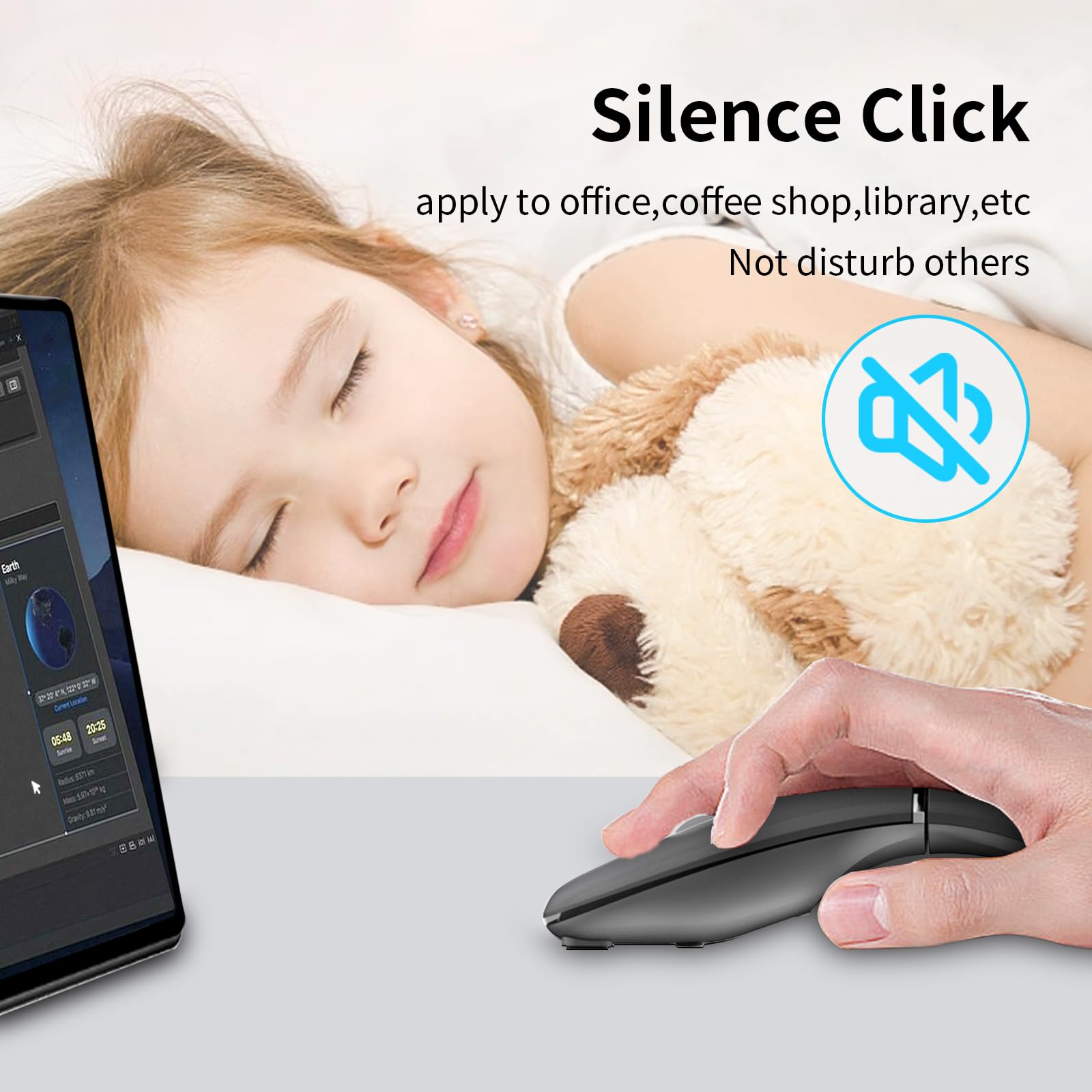 ACOZYKITTEN Arc Bluetooth Mouse - Ultra-Thin, Rechargeable, Dual Mode (BT5.0/3.0+2.4G), Portable Travel Mouse, Black
