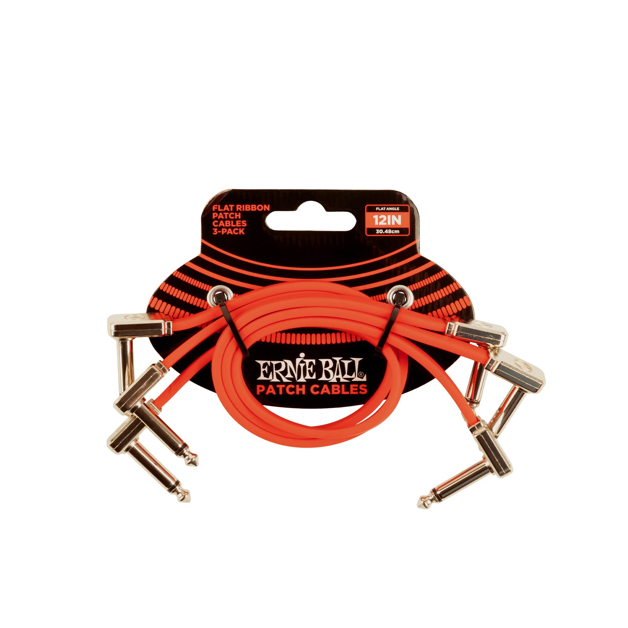 Ernie Ball 12 Inch Flat Ribbon Patch Cable 3 Pack   Red