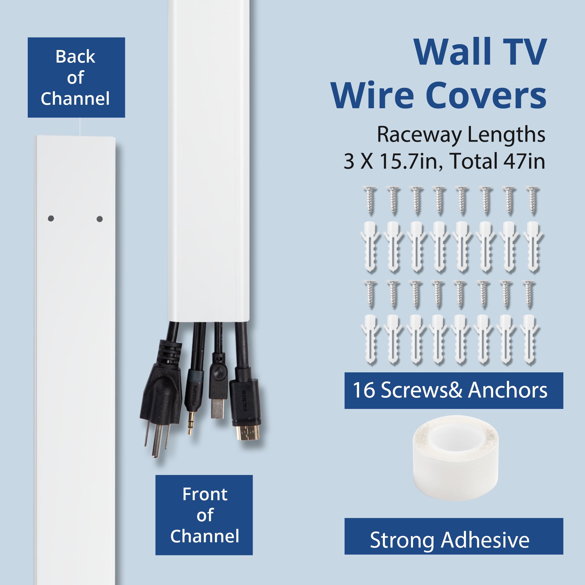47In Tv Cord Hider, Yclyc Cord Hider For Wall Mount Tv, Large Cable Hider, Paintable Wire Covers For Cords, Cable Management Cor