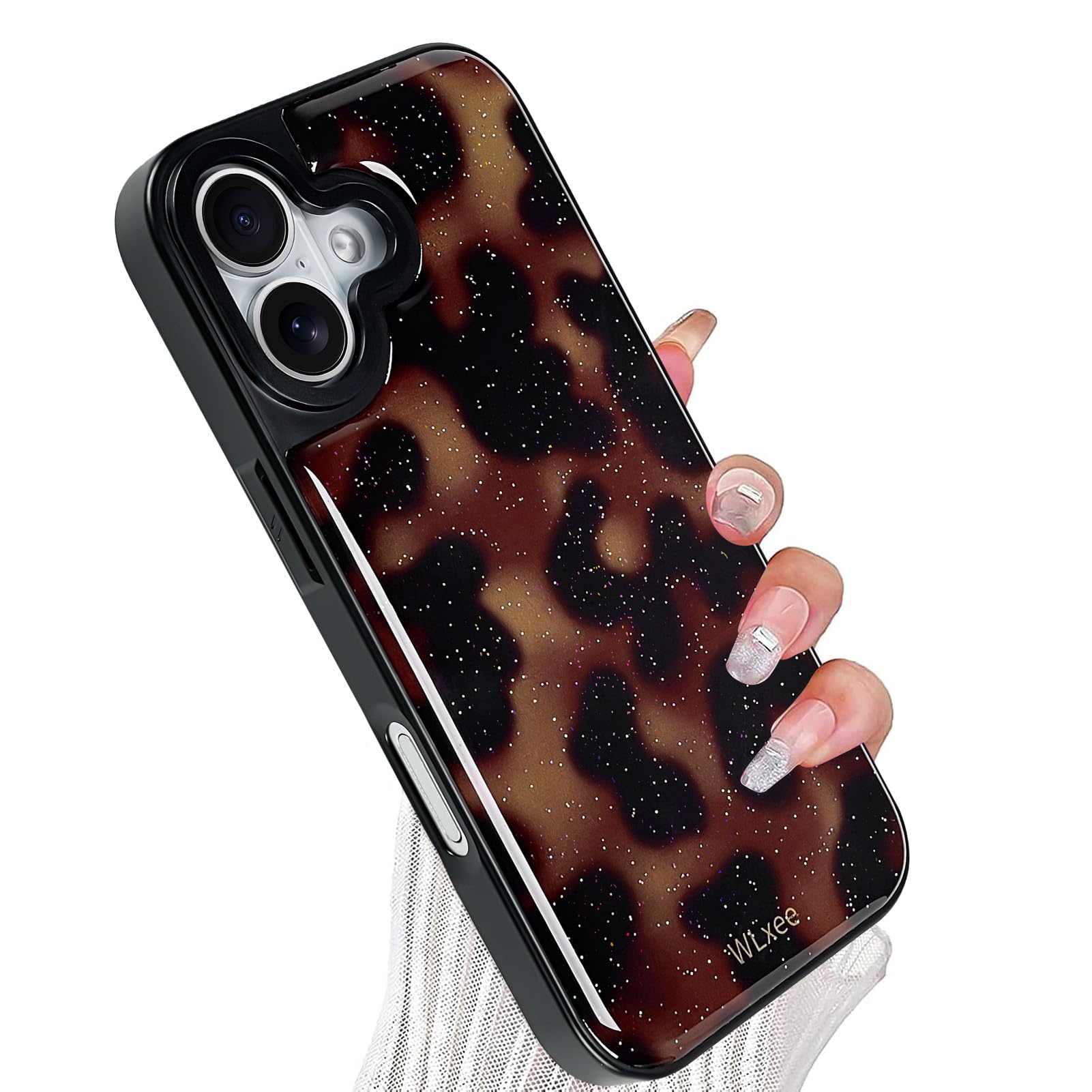 Wlxee Case for iPhone 17, Stylish Glitter Sparkling Tortoise Amber Design Slim & Shockproof Translucent Matte Brown Cover with T