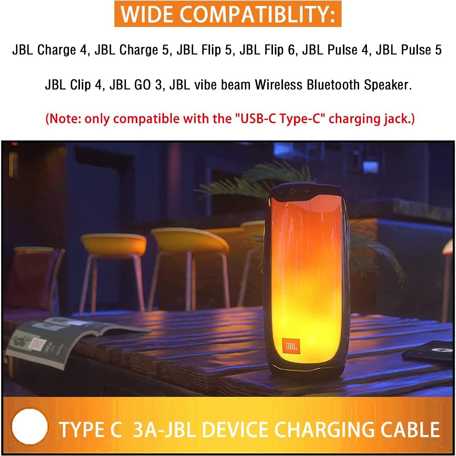 Usb Power Charger Charging Cable Cord Compatible With For Jbl Charge 4, Charge 5, Jbl Flip 5, Jbl Pulse 4 Clip4, Jrpop, Enduranc