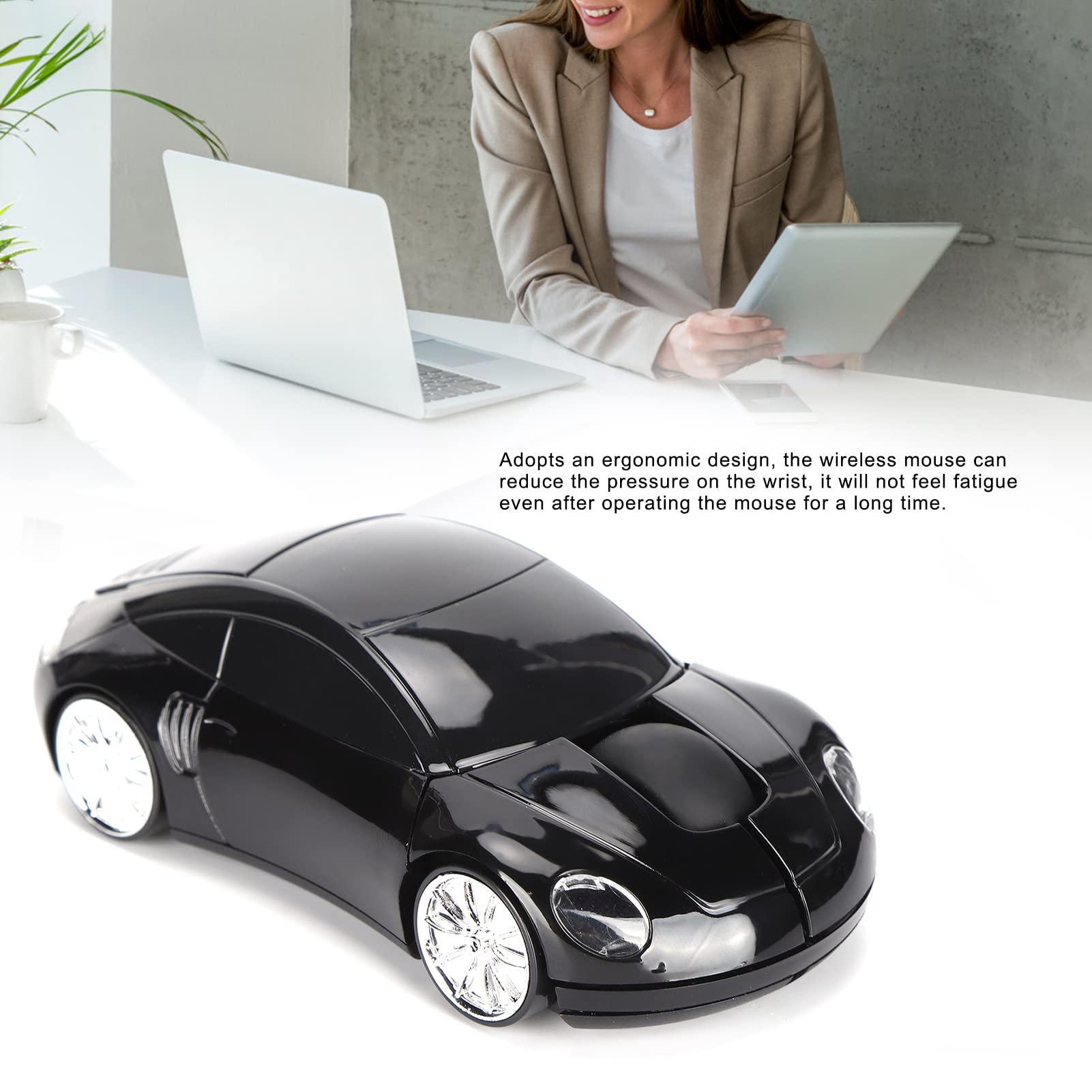 Dpofirs 2.4G Mouse For Laptop, Mini Car Shaped Smart Cordless Mouse, Ergonomic Game Mouse With Usb Receiver, Gifts For Girls(Bla