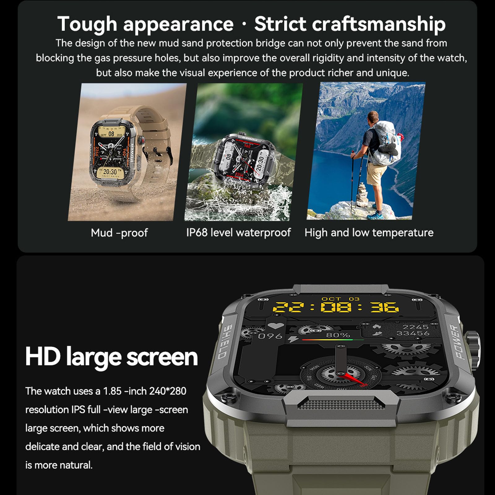 Yoimjoyfun Mens Smartwatch, 1.85-Inch Large Display, Android-Enabled Smart Fitness Watch, Takes And Makes Calls (Green)