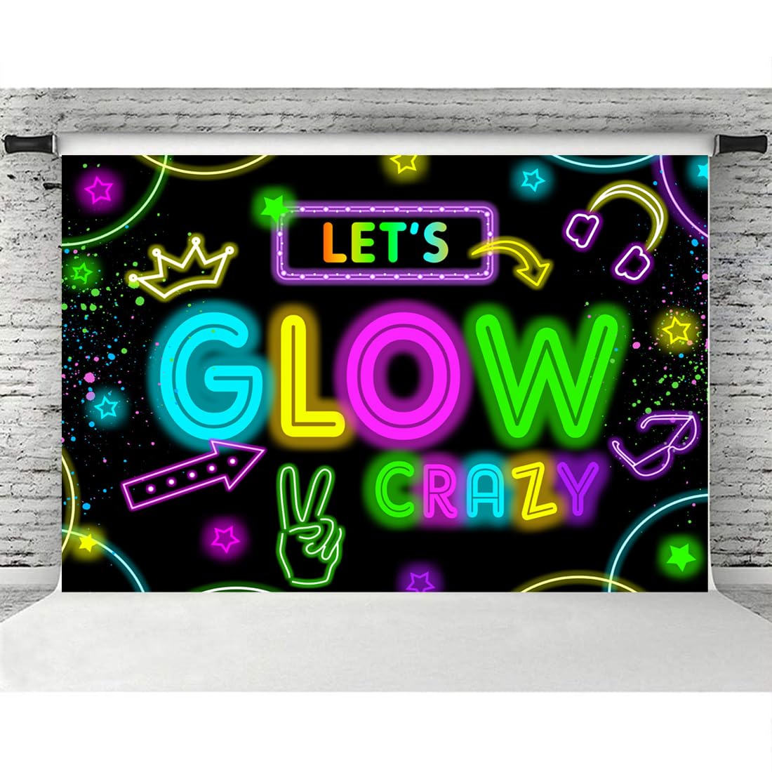 Wollmix Neon Glow Party Decorations Supplies Backdrop 5X3Ft Glow In The Dark Lets Glow Banner Photography Background Birthday Sl