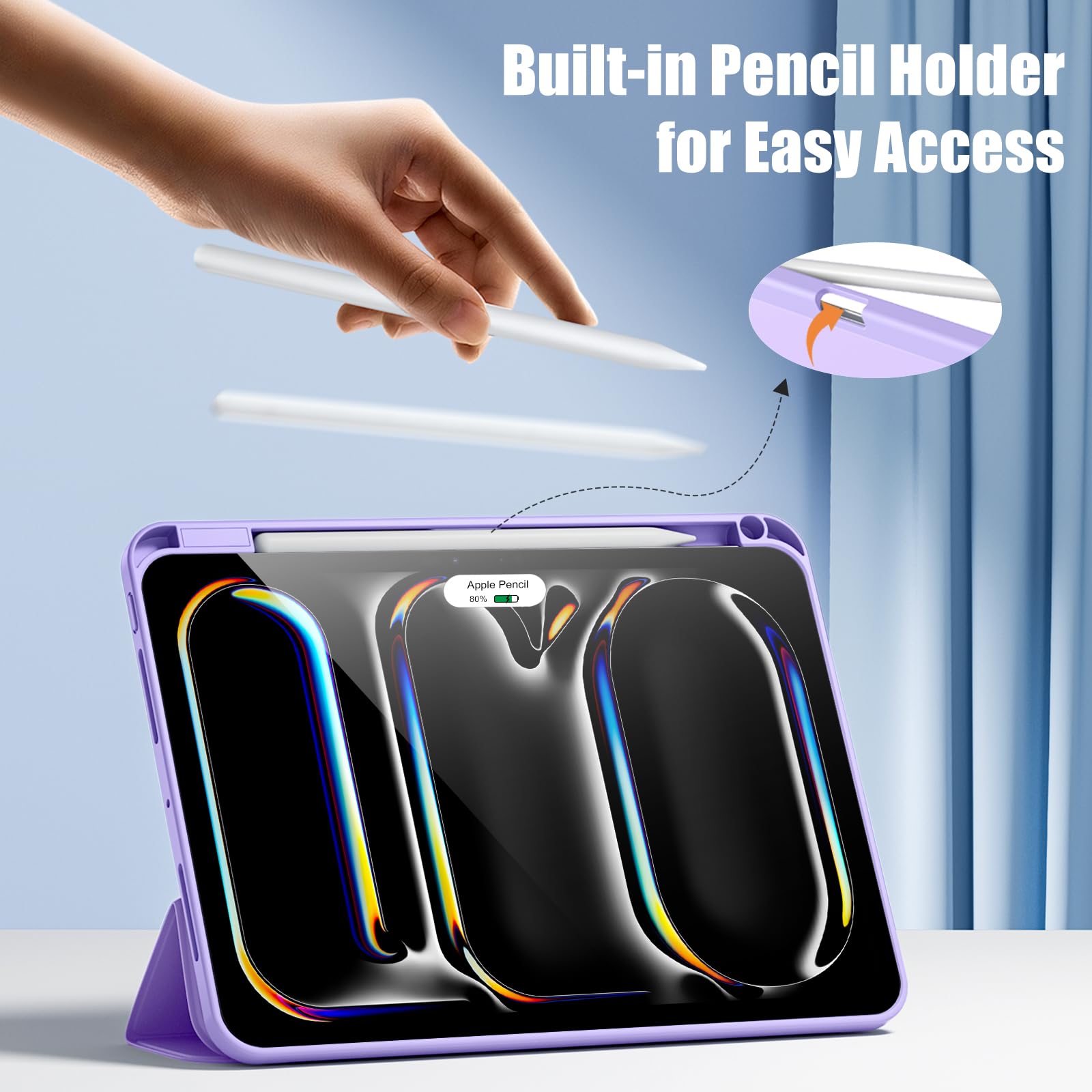 Kidopire New Ipad Pro 11 Inch Case (M4, 5Th Generation 2024) With Pencil Holder, Smart Cover With Protective Trifold Stand & Sof