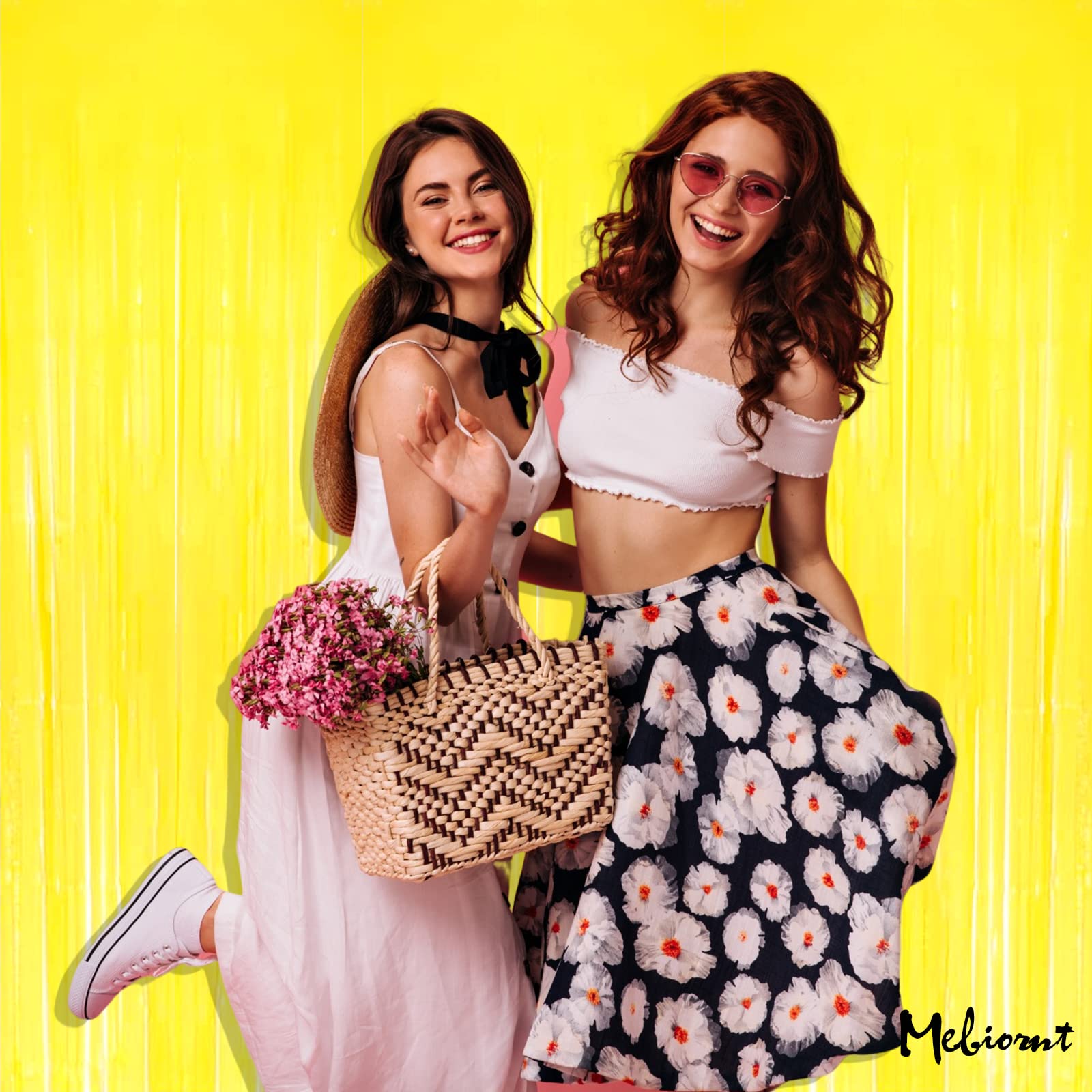 4 Pack Yellow Fringe Curtain Backdrop, 3.2Ft X 8.2Ft Metallic Tinsel Foil Fringe Streamers Curtains Background For Photo Booth B