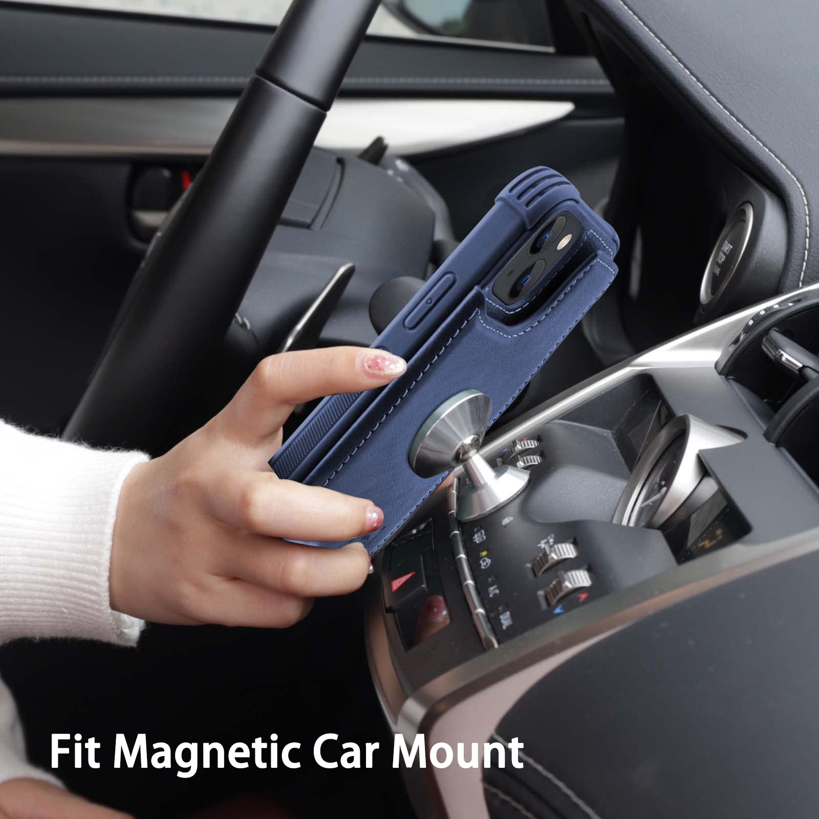 Vanavagy Wallet Case Compatible For Iphone 14/13 For Women And Men,Leather Fits Magnetic Car Mount Flip Folio Phone Cover With C