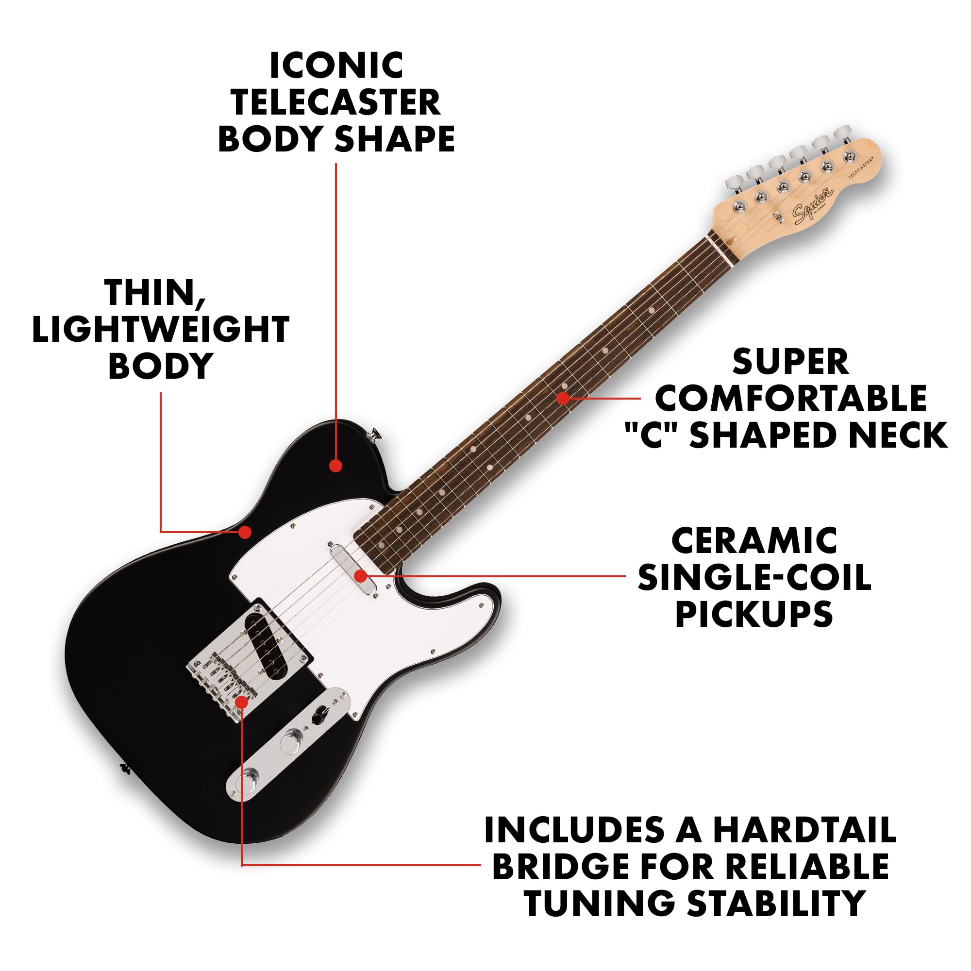 Fender Squier Debut Series Telecaster Electric Guitar, Beginner Guitar, 2 Year Warranty, Includes Free Lessons, Black With Satin