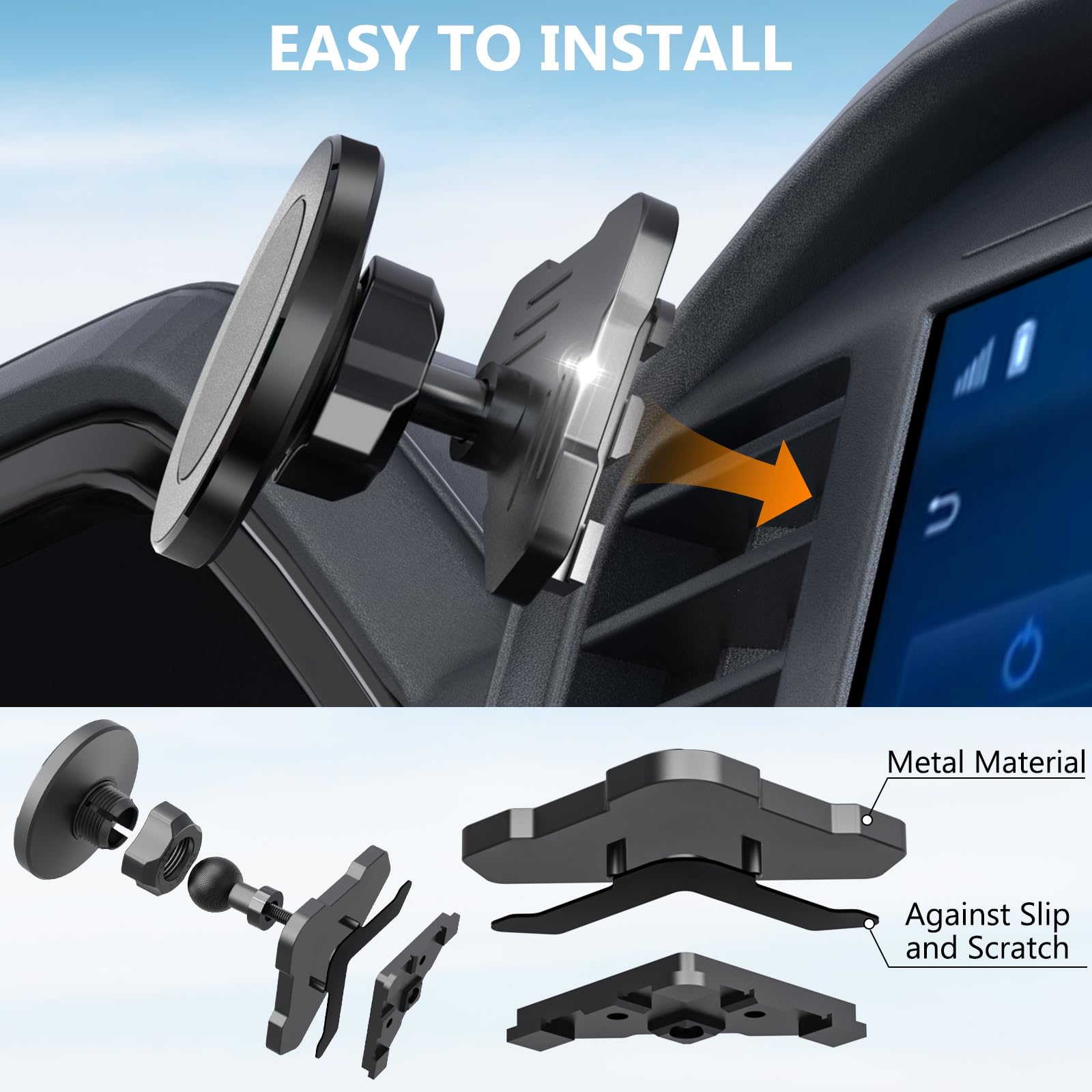 Surfcabin Cnc Magnetic Truck Air Vent Phone Holder, Metal Phone Mount Cradles For F150, Compatible With Ford F150 2021-2025 & Su