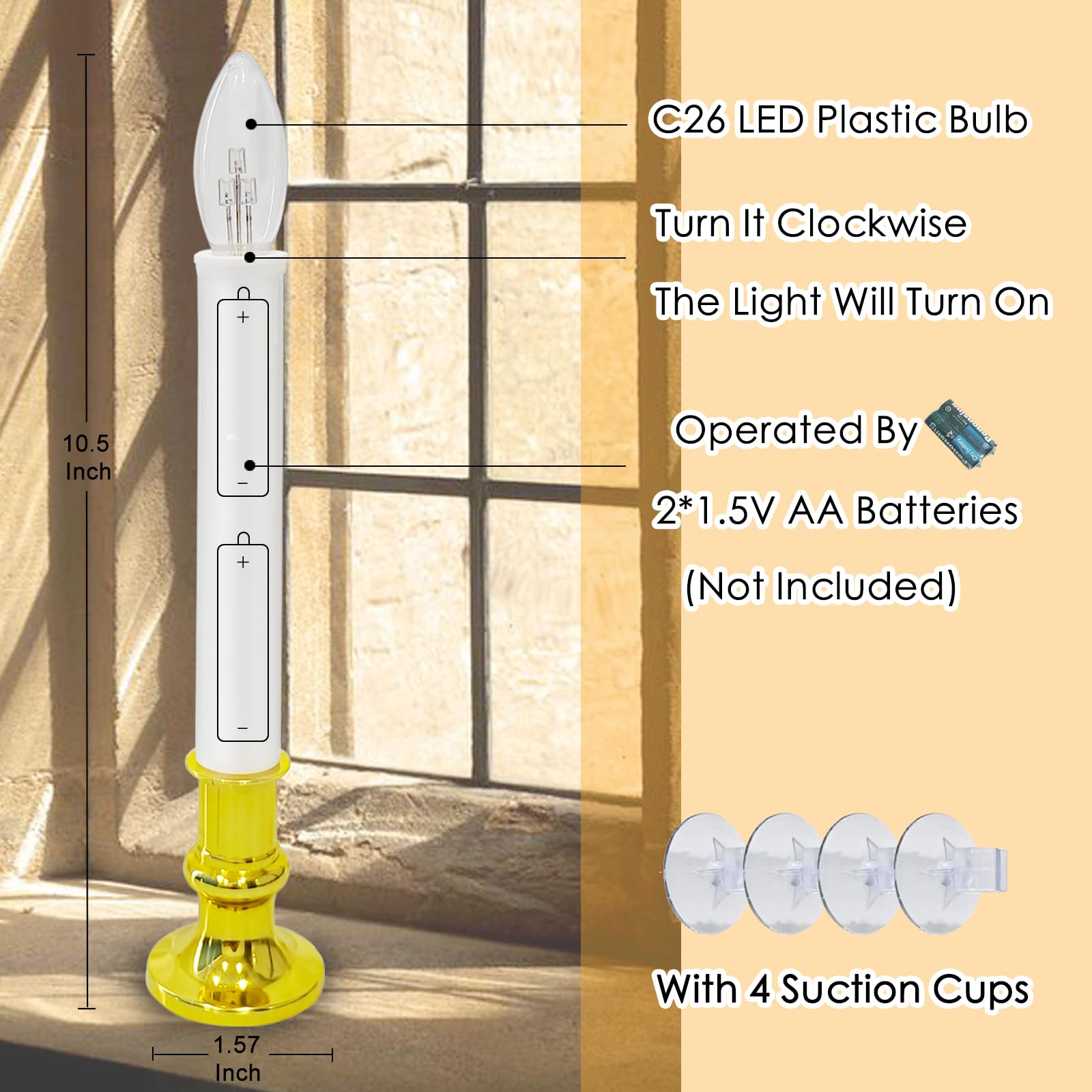 Sunsgne Battery Operated Window Candles, 4 Pack Christmas Window Candles Battery Operated With Auto Timer, Flameless Candles Bat