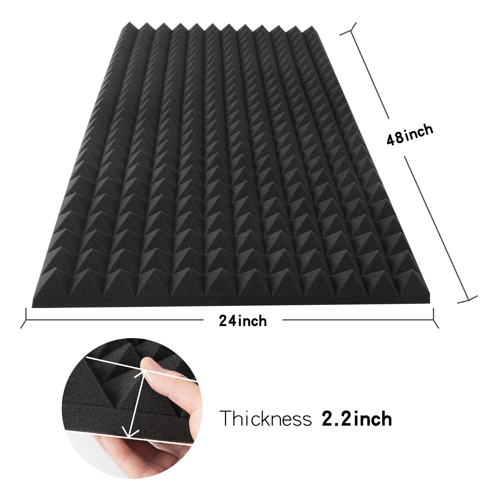 Yhyghxfr 2 Pack Black Acoustic Foam Panels,48X24X2 Inch Sound Proof Foam ,High Density Soundproof Wall Panels,Fireproof Cancelli