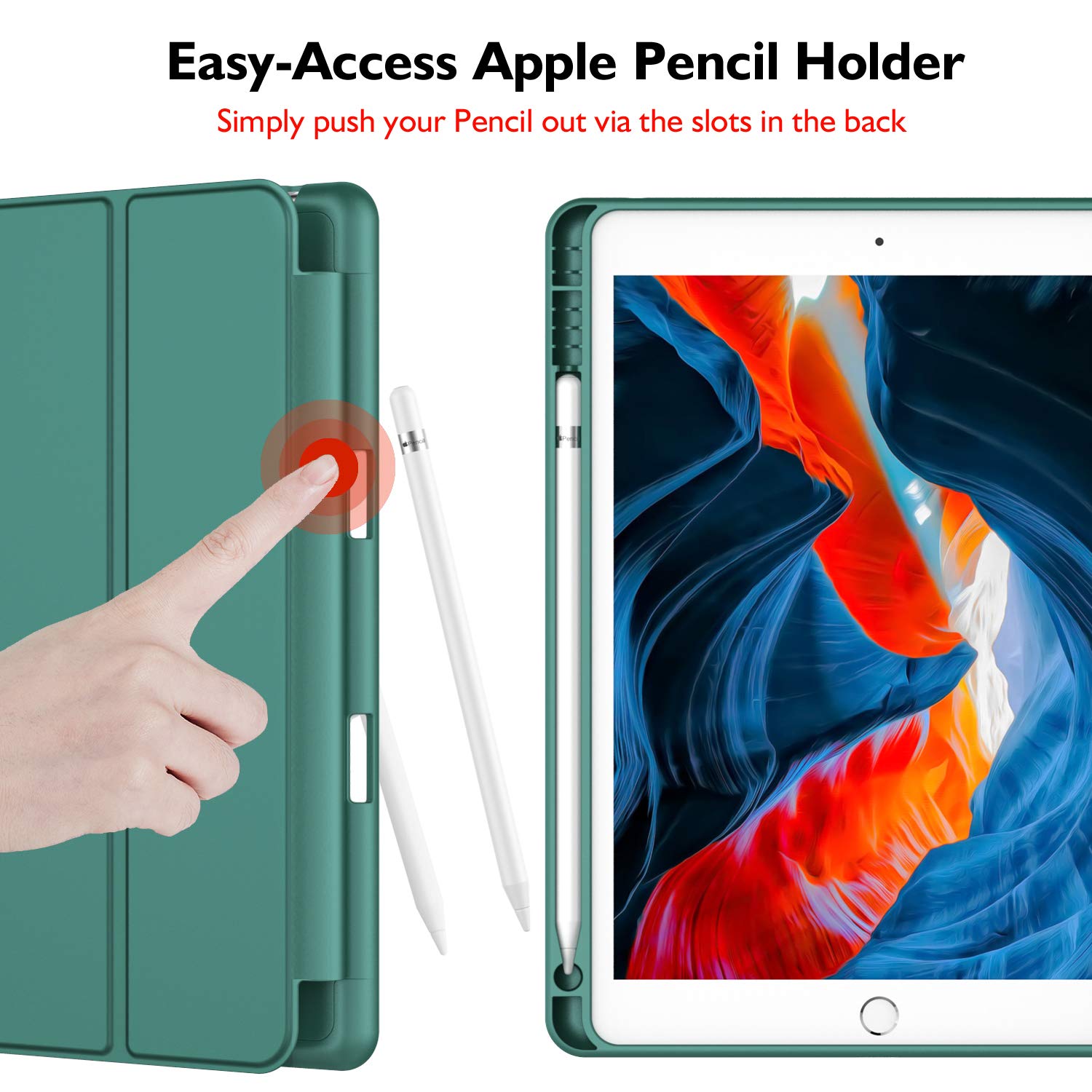 Imieet Ipad 9Th Generation Case 2021/Ipad 8Th Generation Case 2020 10.2 Inch With Pencil Holder, Ipad 7Th Gen 2019 Case With Soft Baby Skin Silicone Back, Auto Wake/Sleep Cover (Midnight Green)