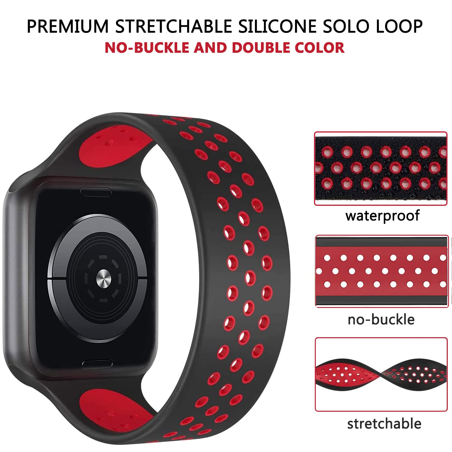 Almnvo Sport Silicone Solo Loop Bands For Apple Watch Bands 38Mm 41Mm 40Mm,Breathable Wristbands,Replacement Strap No Clasp For