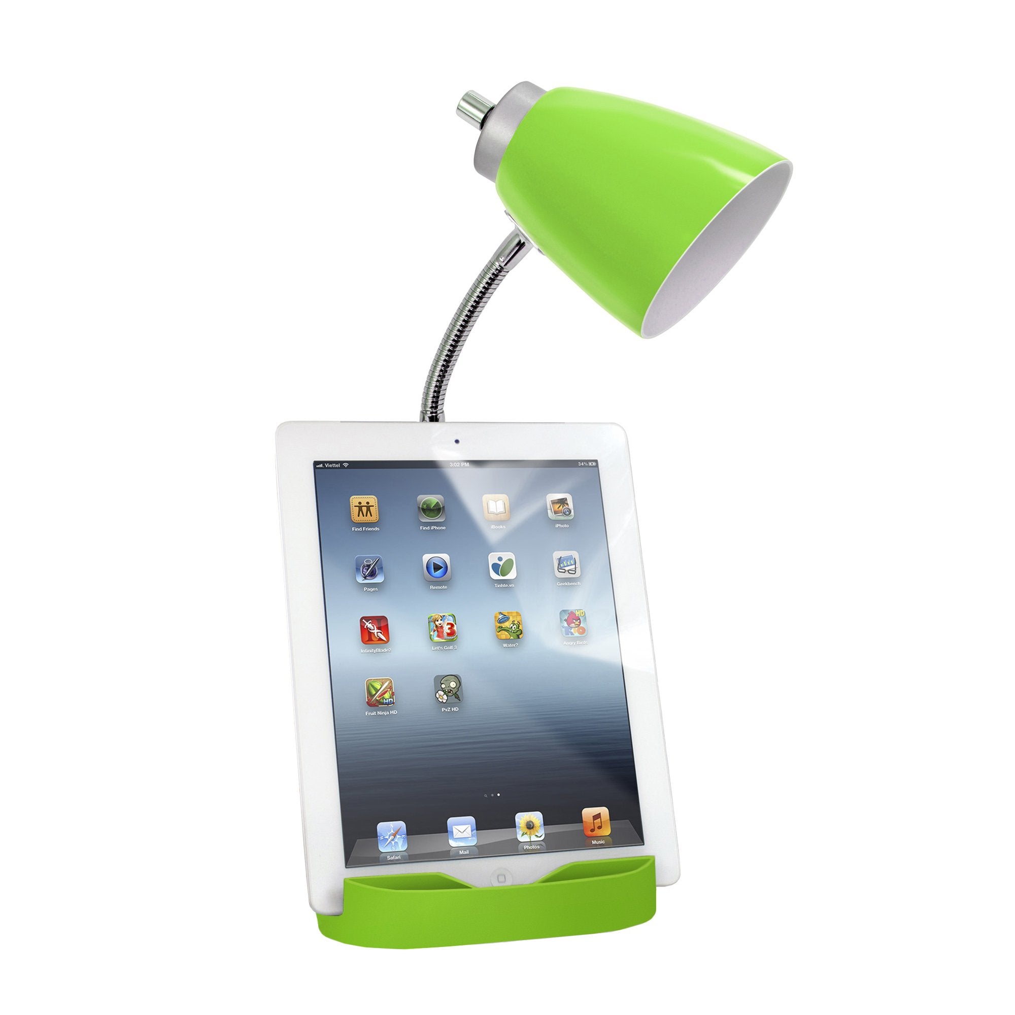 Limelights Ld1057 Grn Gooseneck Organizer Desk Lamp With Ipad Tablet Stand Book Holder And Charging Outlet, Green