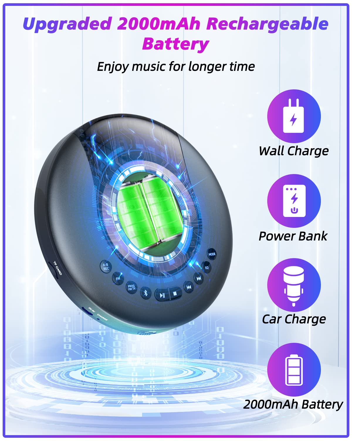 Cd Player Portable Arafuna, Portable Cd Player Bluetooth With Fm Radio, 2000Mah Rechargeable Cd Player For Car With Lcd Screen, Anti Shock Protection Walkman Cd Player With Headphone, Aux Cable