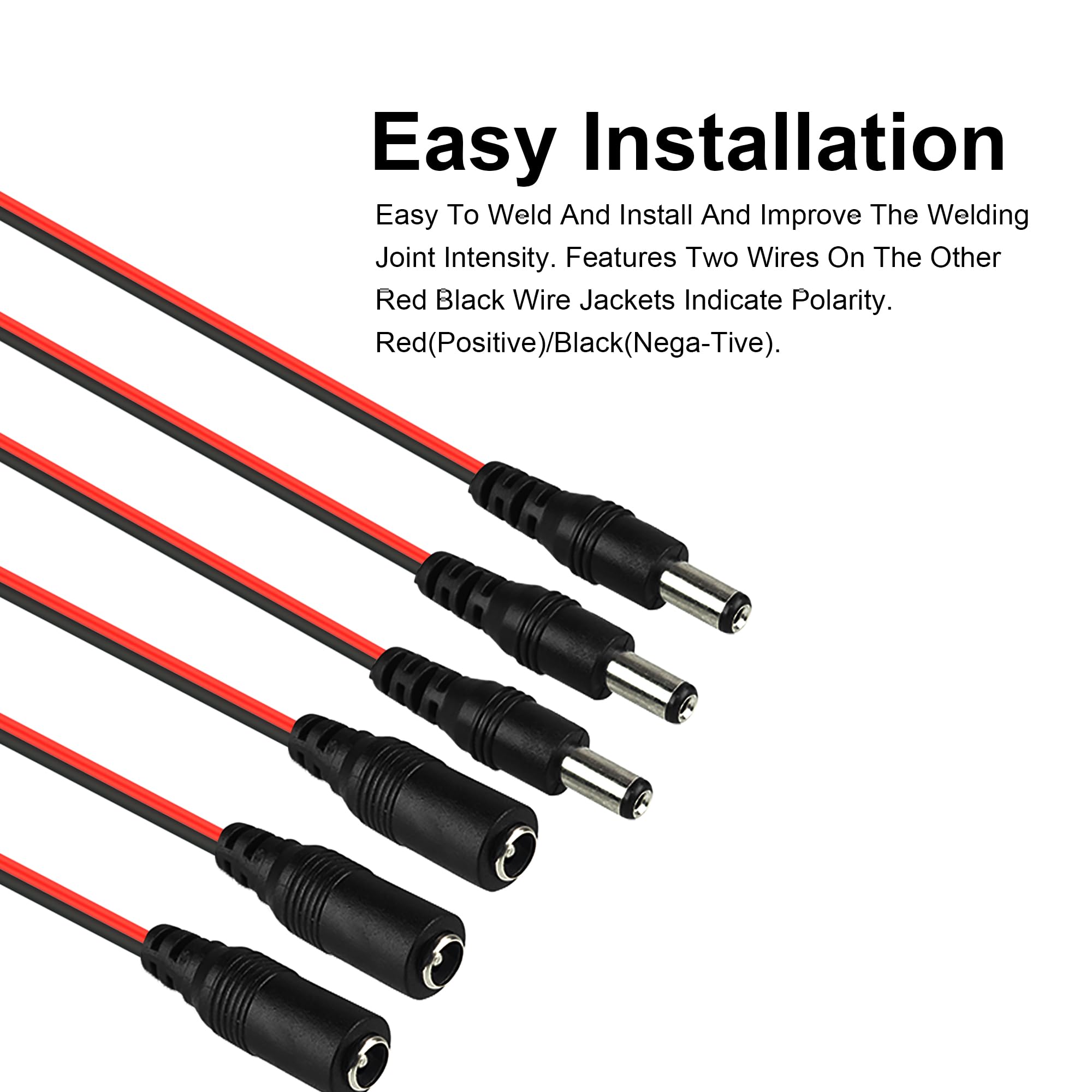 Ultrapoe Dc Power Cable Connectors 18Awg Copper Strands 12V 5A Plugs Male Female Dc Connectors, For Cctv Security Camera Pigtail