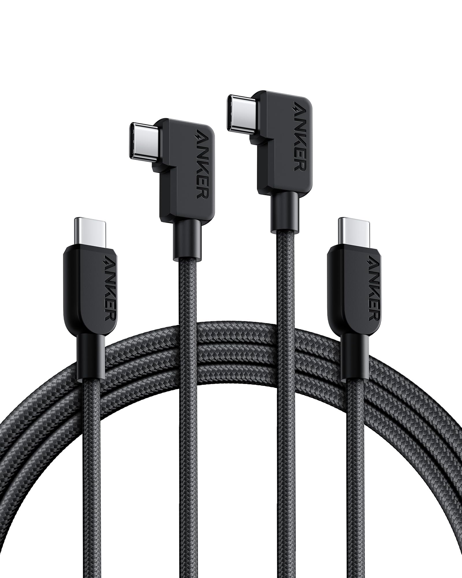 Anker Cable Right Angle, 240W 2 Pack 6 Ft Usb C To Usb C Cable, 90 Degree Type C Braided Charging Cord, For Iphone 15, Samsung G