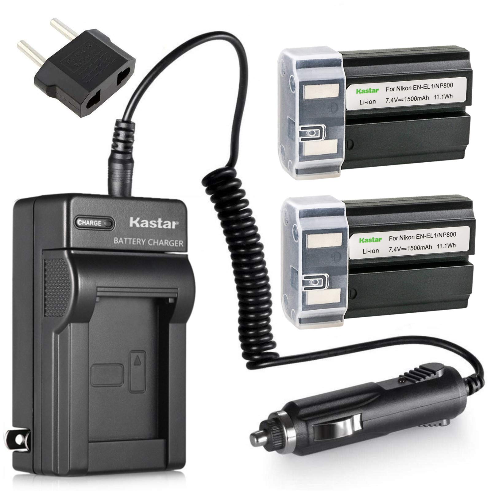 Kastar EN EL1 Battery (2 Pack) and Charger Kit for ENEL1, Minota NP 800 and Cooipix 4300 4500 4800 5400 5700 775 8700 880 885 995 Coolpix E880 and Konica Minota DG 5W Dimage A200 Cameras