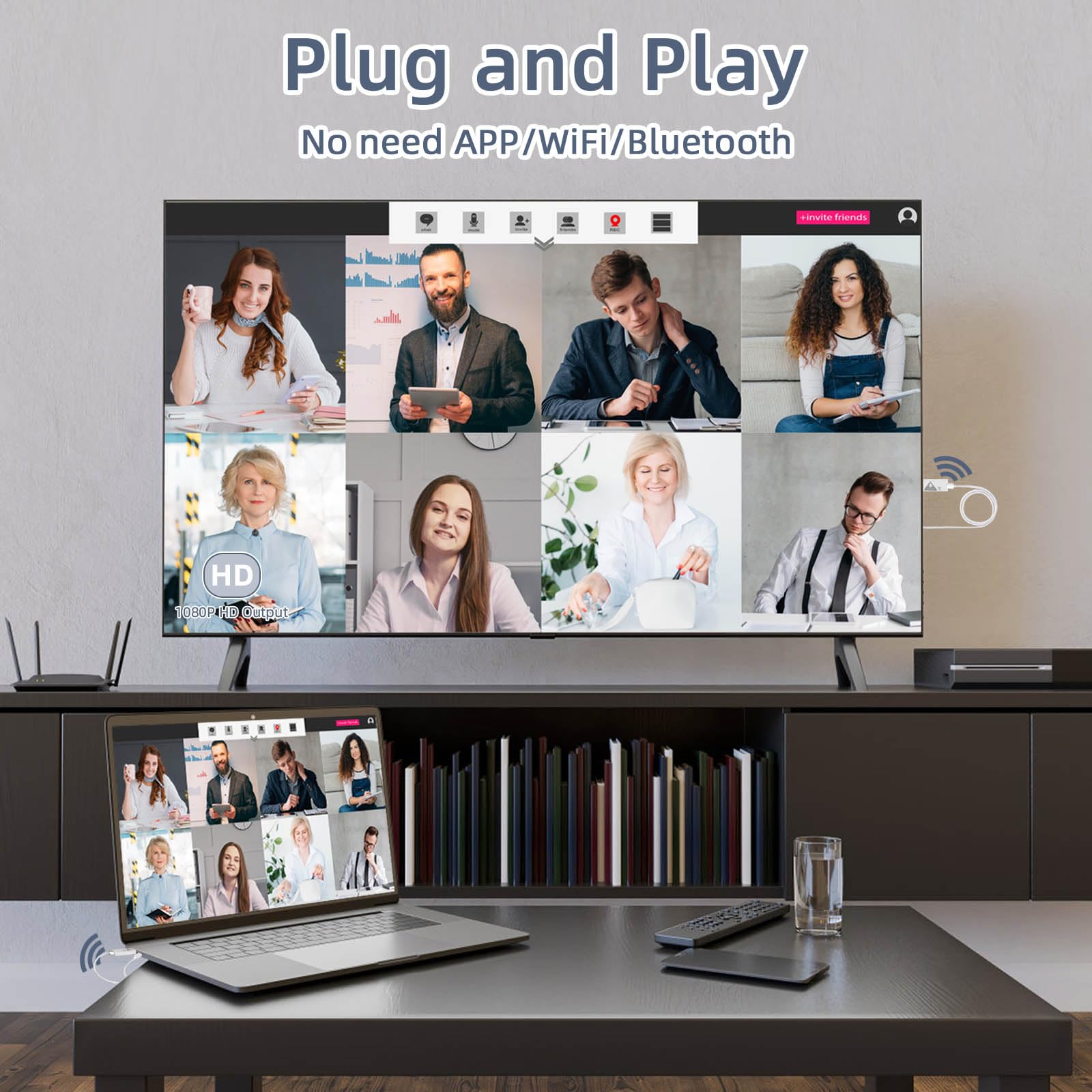 Sunmeg Wireless Hdmi Transmitter Receiver With Adapter 4K, 1080P 60Hz Hdmi Wireless Extender, Plug & Play 2.4G/5G Wireless Hdmi