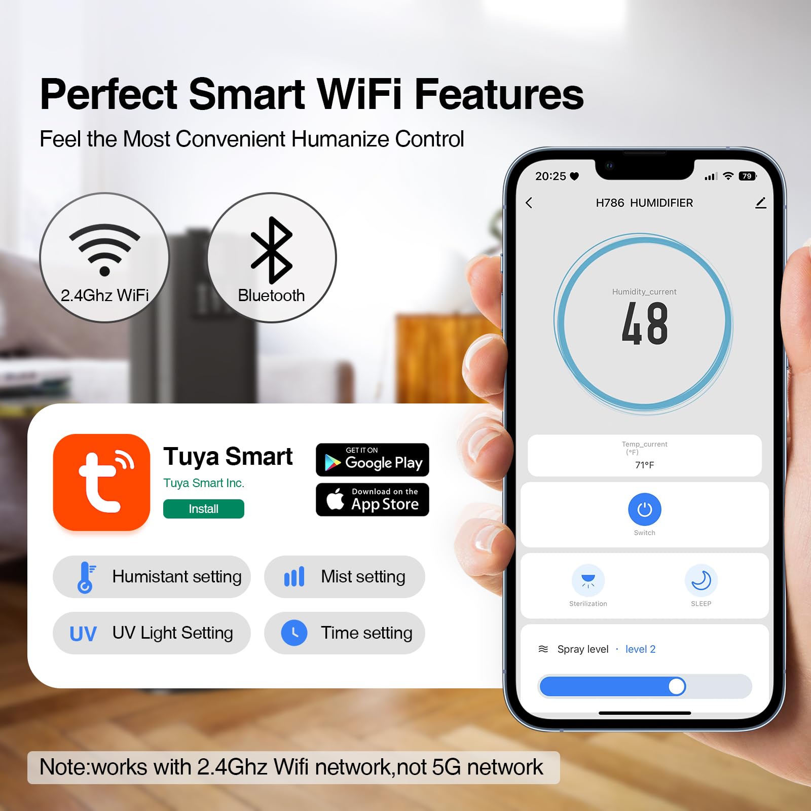 Honovos Smart Humidifiers Large Room Bedroom Home, 2.11Gal(8L) Quiet Top Fill Cool Mist Humidifier, Smart App & Remote Control,