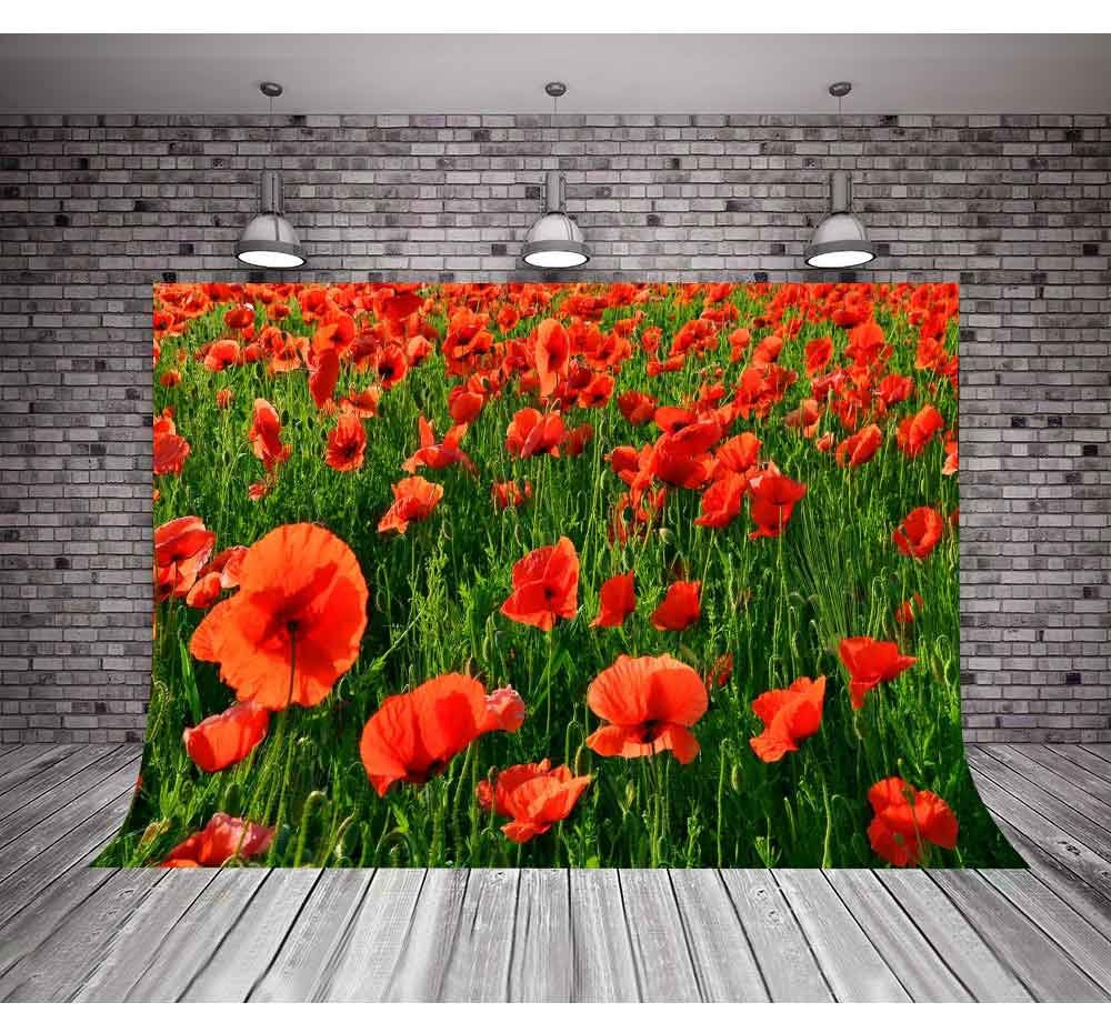 Mtmety Backdrop 7X5Ft Red Poppies Sea Background Romantic Wedding Photography Seamless Vinyl Photo Studio Props Lxme617