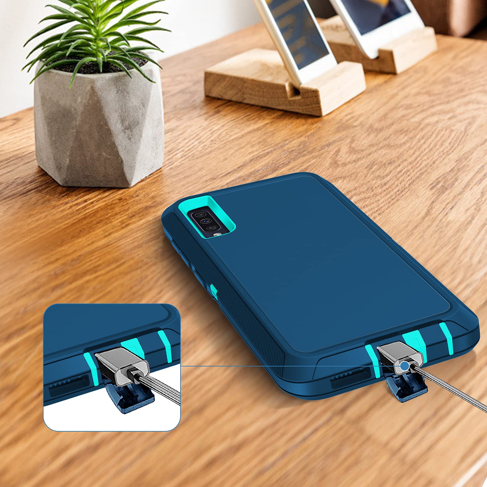 I-HONVA Samsung Galaxy A50 A50S Phone Case Shockproof 3-in-1 Full Body Protection Polycarbonate Turquoise
