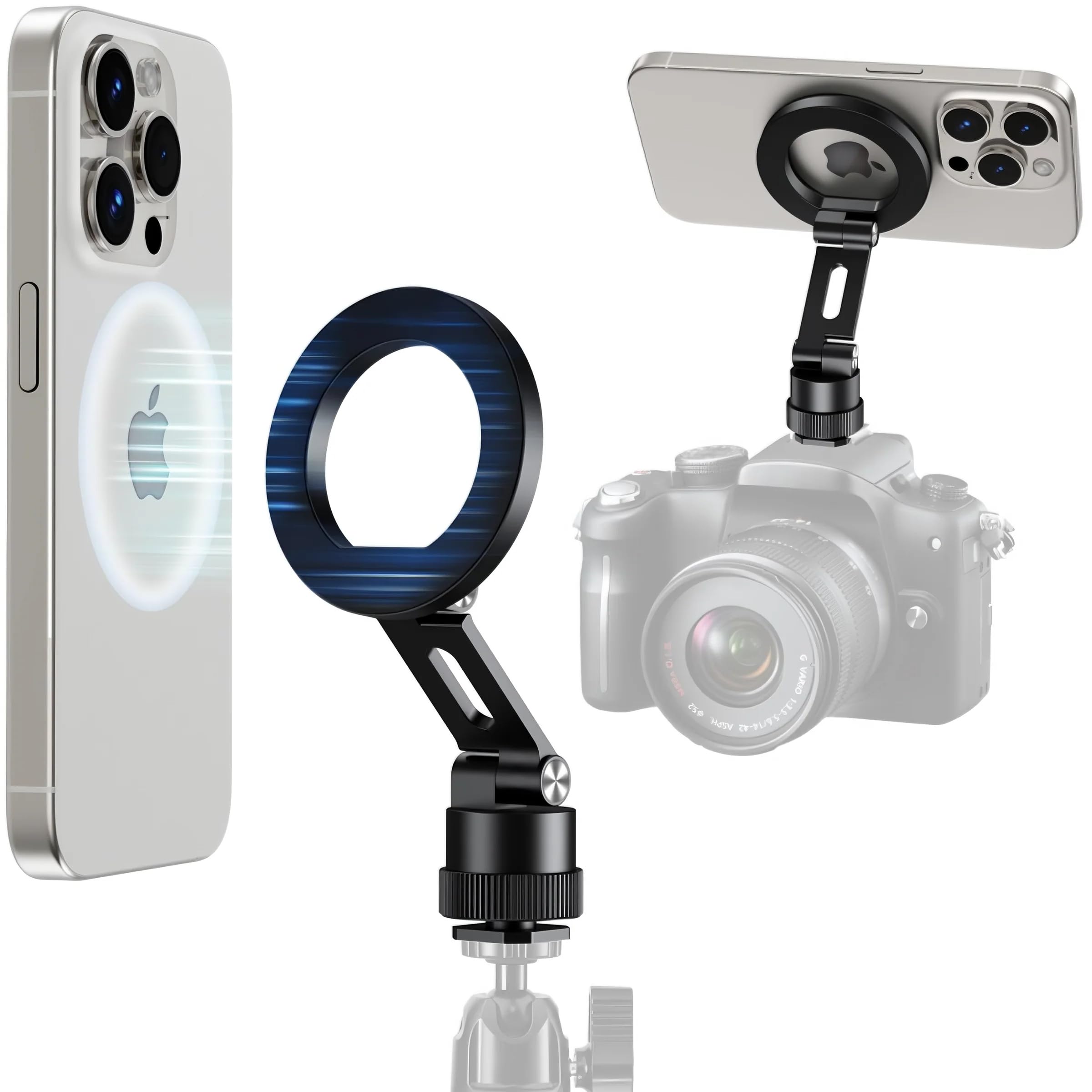 Elitehood Magnetic Magsafe Tripod Phone Mount Holder, Foldable Phone Holder For Tripod Attachment With 1/4    Screw & Cold Shoe,