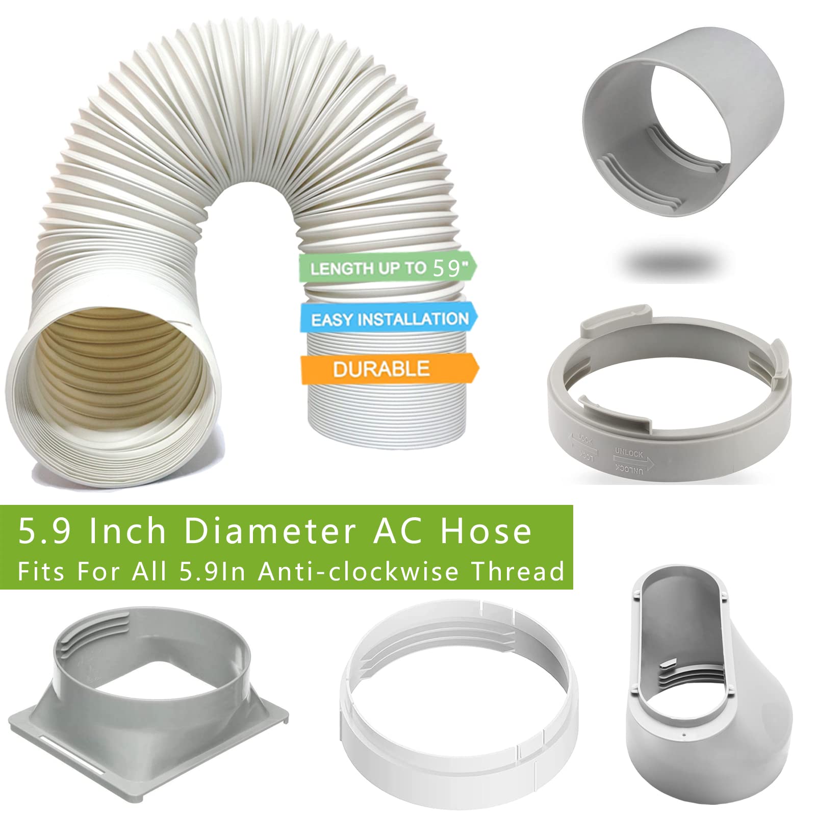 Portable Ac Hose 5.9'' Diameter Portable Exhaust Vent For Portable Air Conditioners, Suitable For 5.9''/6'' Exhaust Hose Adaptor