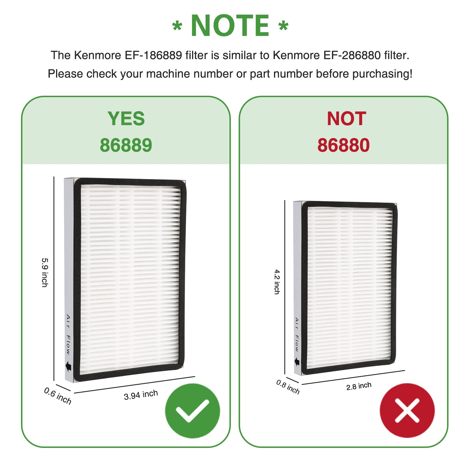 6 Pack 86889 Hepa Filters For Sears Kenmore Ef 1 Vacuums & Panasonic Uprights Vacuums