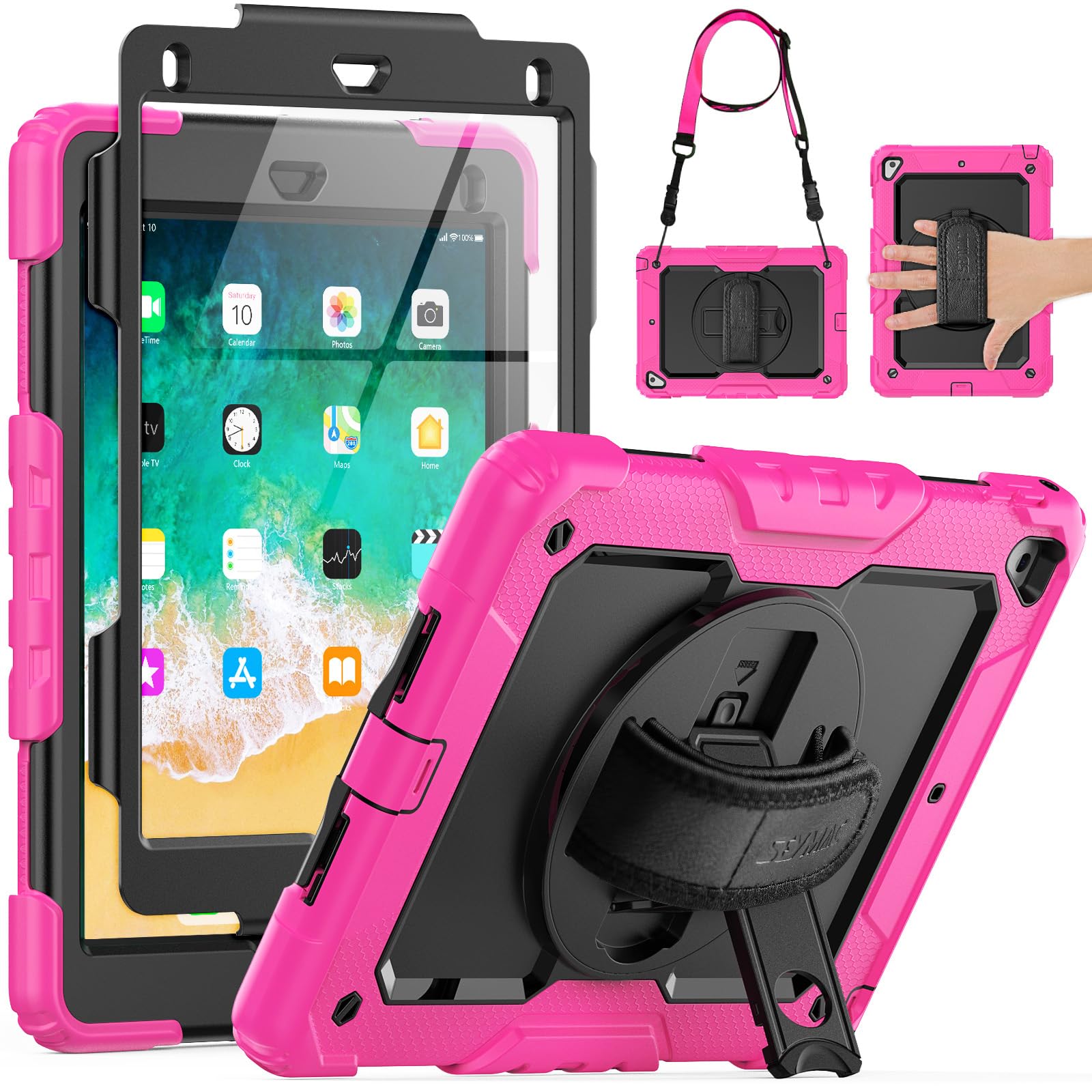 Seymac Case For Ipad 6Th/5Th Generation Case 9.7'' For Kids, Full Body Shockproof Heavy Duty Protective Case With Screen Protect
