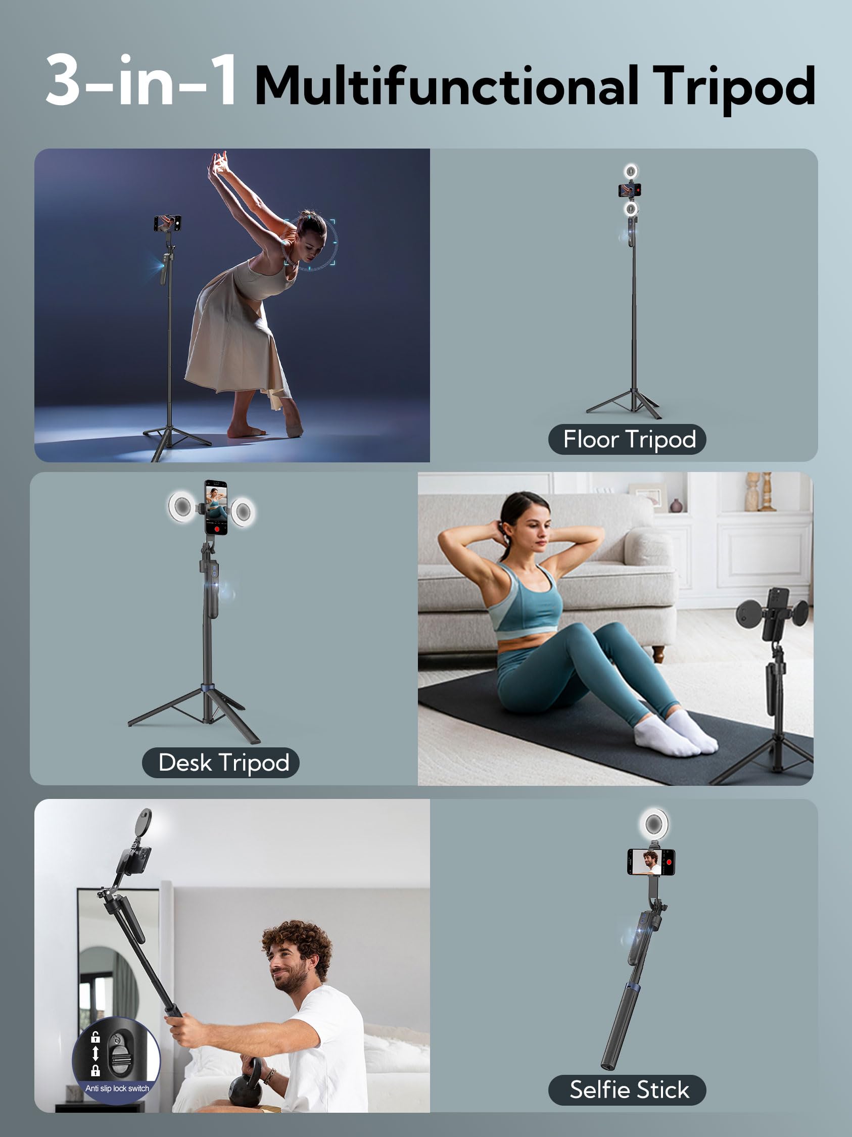 Uskeyvision Auto Face Tracking Tripod 360 Rotation,Phone Tripod For Iphone W/Fill Light,Selfie Stick For Iphone W/Remote Control