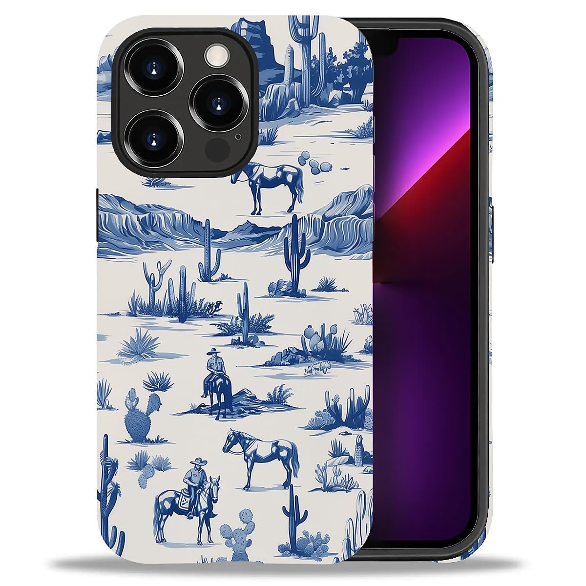 Fkbrcl4U For Iphone 13 Pro Case, Hybrid 2-Layer Silicone Protective Matte Case For Girl Women Western Cowboy Horse Cow Desert Ca