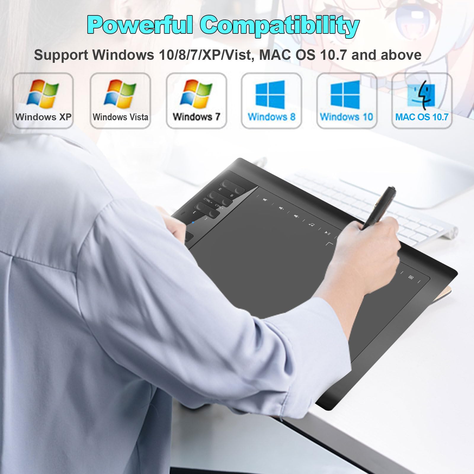 Graphics Drawing Tablet Terow,10X6 Inch Digital Drawing Tablet With Bracket And 8192 Levels Stylus For Pc/Mac/Android 5.0 For Drawing And Online Teaching,Drawing Pad Drawing Borard And Computer Tablet