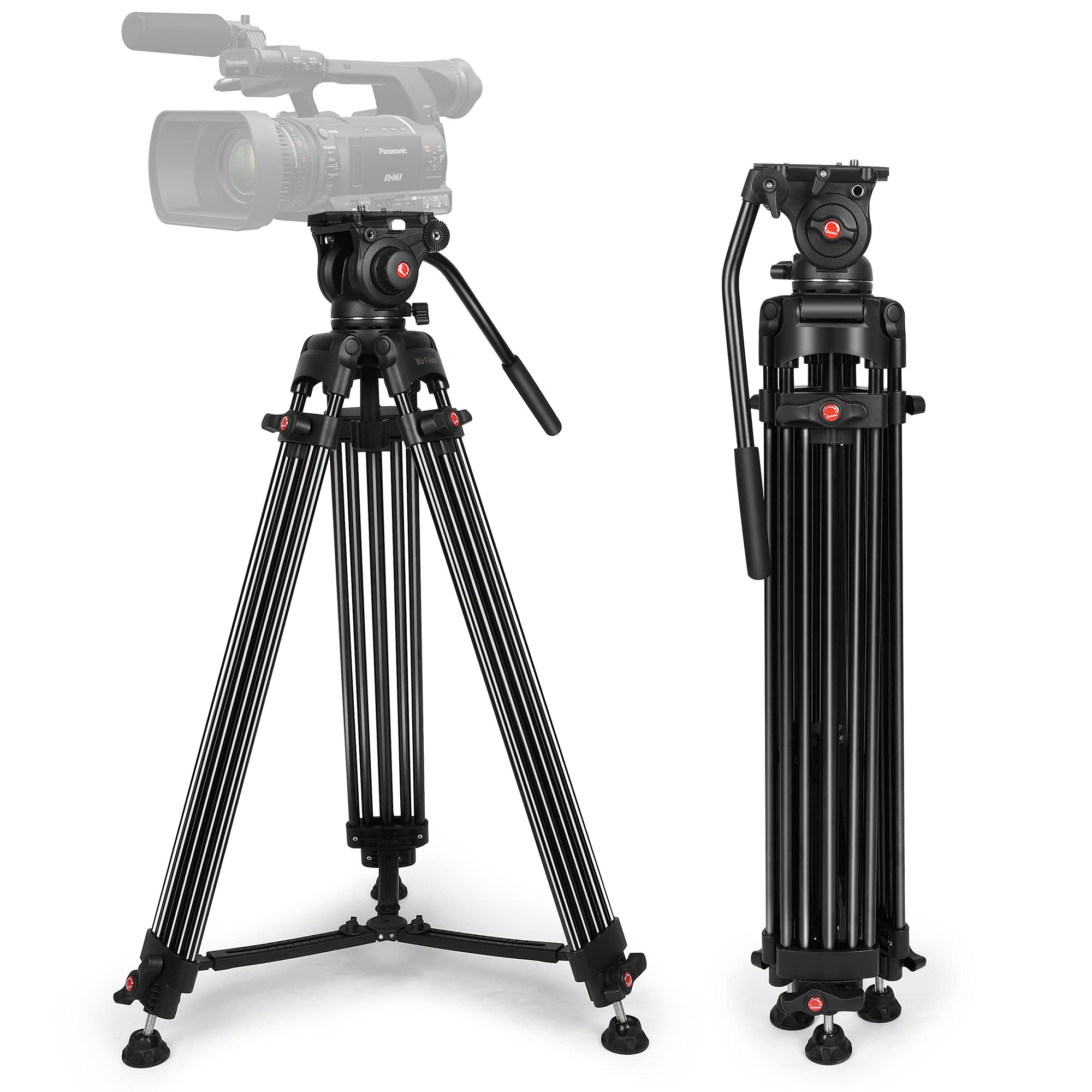 Yotilon Heavy Duty Tripod,70.8 Inch Professional Video Tripod With Fluid Head And Max Loading 17.6 Lb, Universal Qr Plate, For H