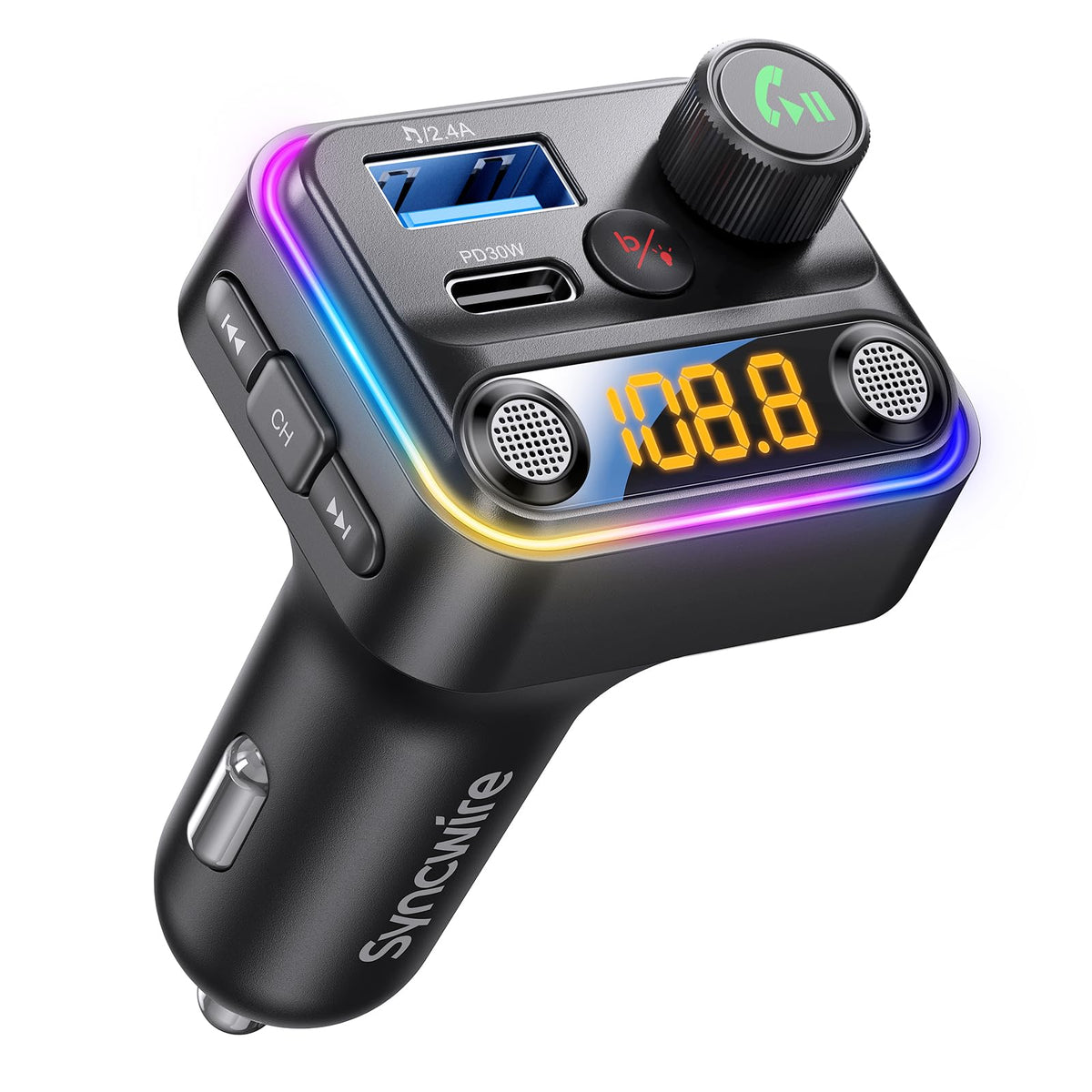 Syncwire Bluetooth 5.4 Fm Transmitter Car Adapter 42W [Light Switch] [Stronger Dual Mic] [Hifi Bass Sound] [Fast Charging] Wirel