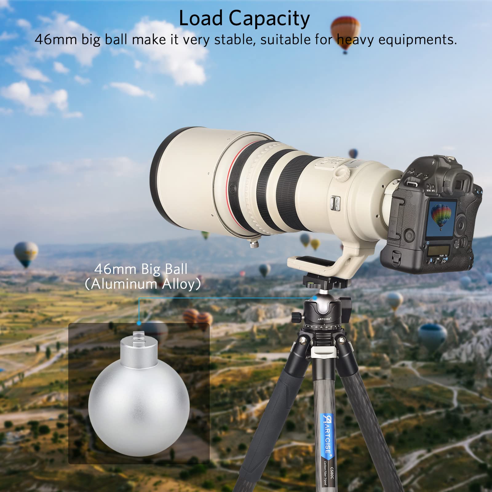 46Mm Low Profile Tripod Head With 3 Screw Adapter 3/8 To 1/4 Professional Aluminium 360 Rotating Panoramic Ball Head Max Loading 44Lbs/20Kg
