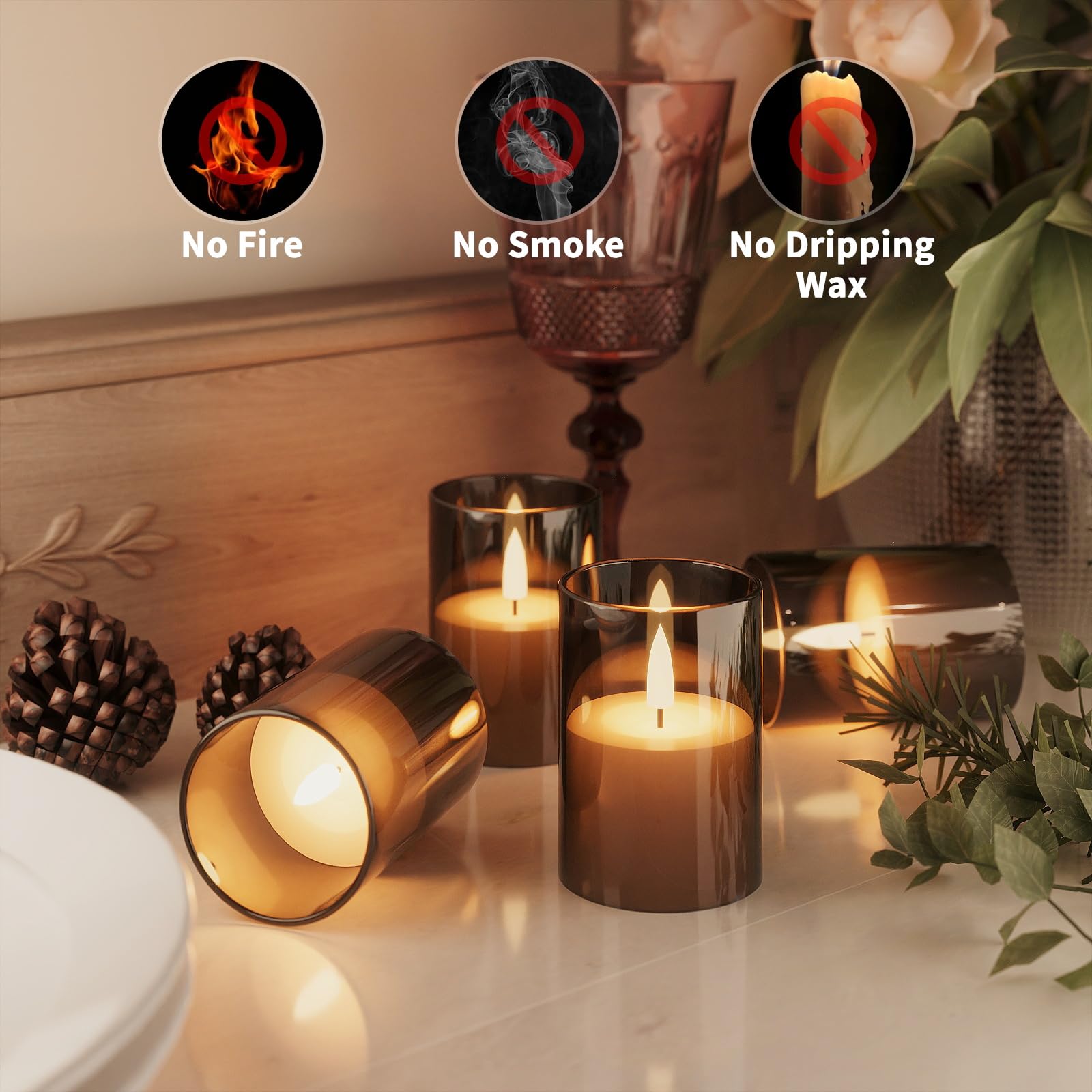 12Pack Flickering Flameless Candles With Timer, Led Candles Battery Powered, Small Flameless Pillar Candles, Votive Candles Batt