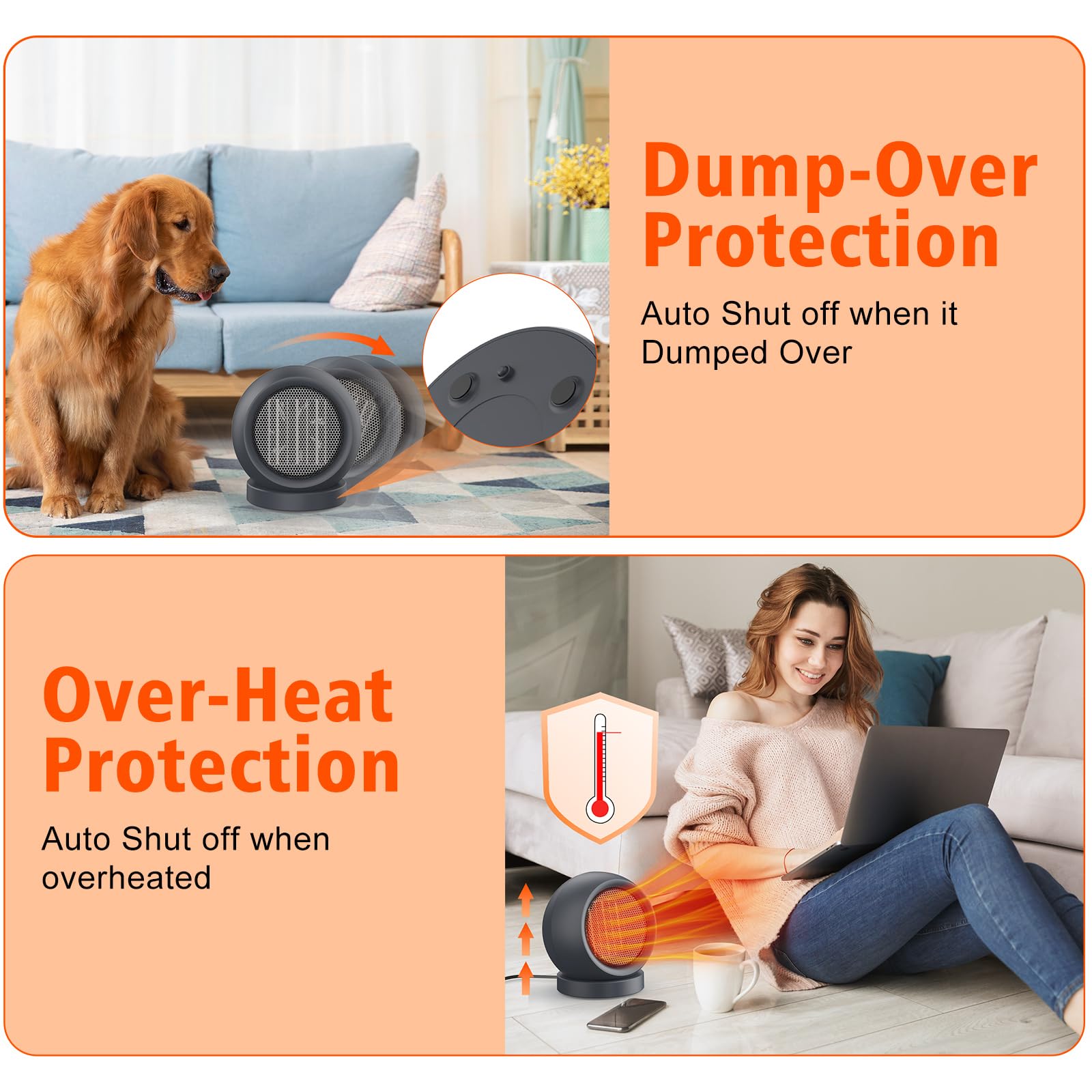 Coolfor PTC Ceramic Electric Space Heater - High Output Desk Heater for Home, Bedroom, Office - Dark Grey