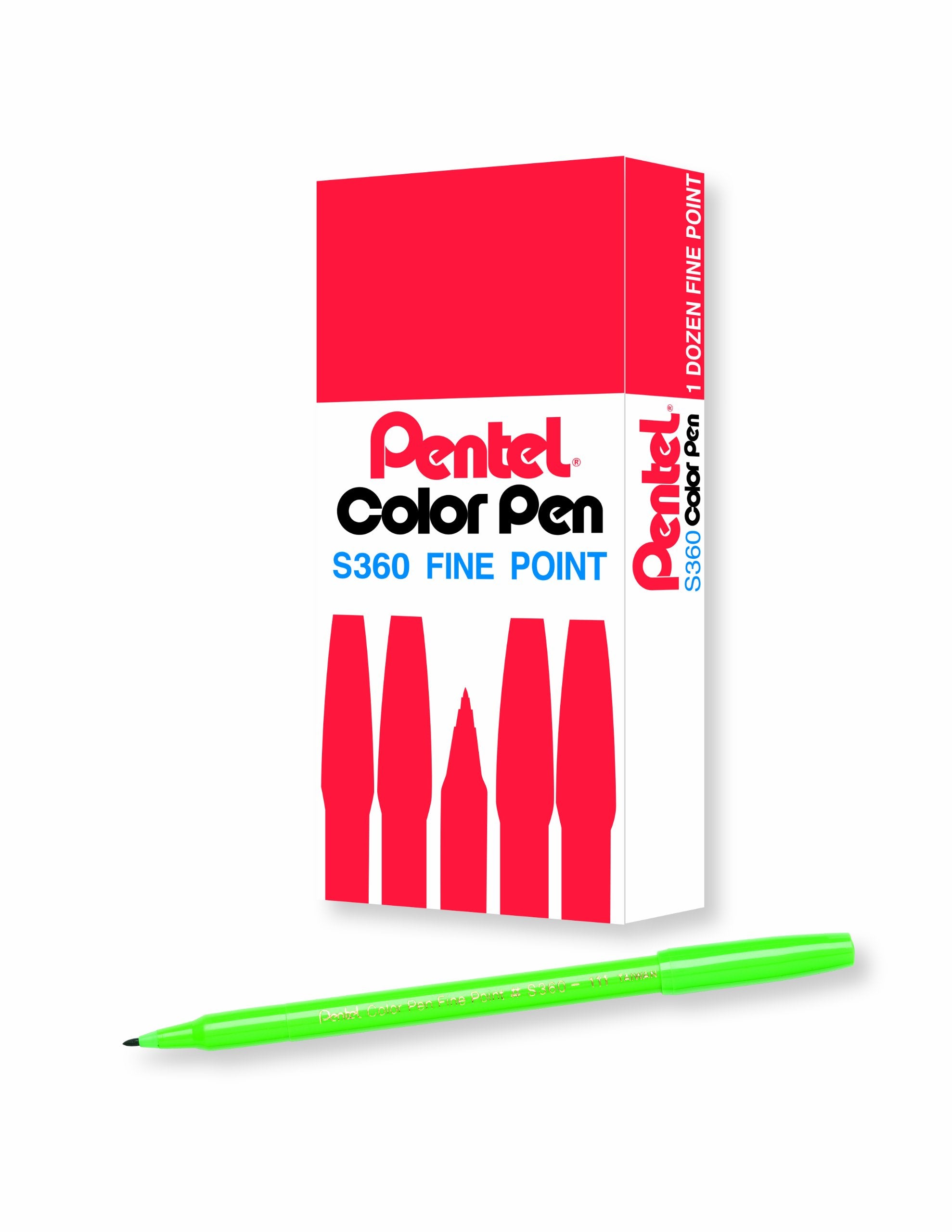 Pentel Arts Color Pen, Light Green, Box Of 12 (S360 111)