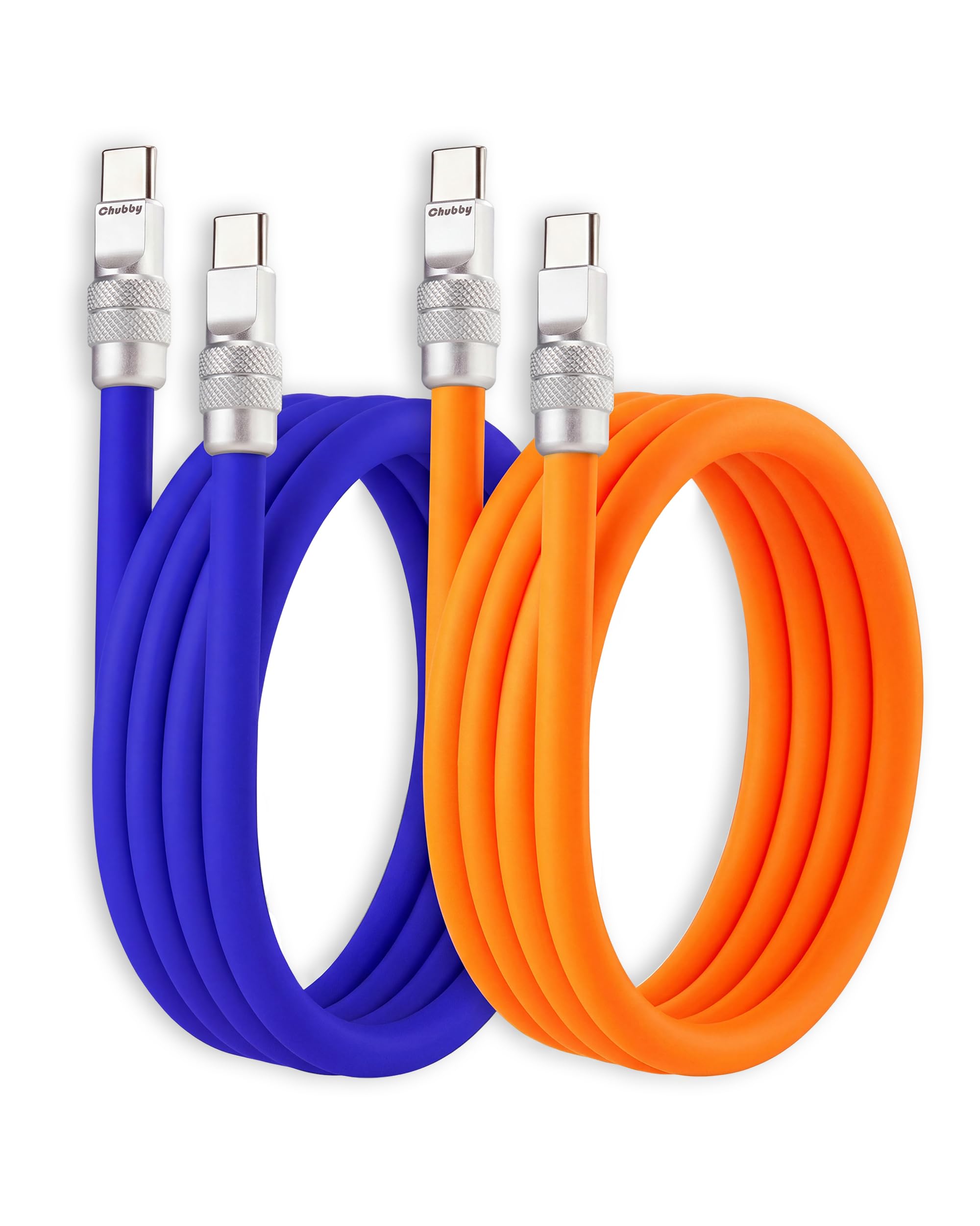 chubbycable 240W Silicone USB C to C Cable, 2 Pack, Blue+Orange, 6.6FT