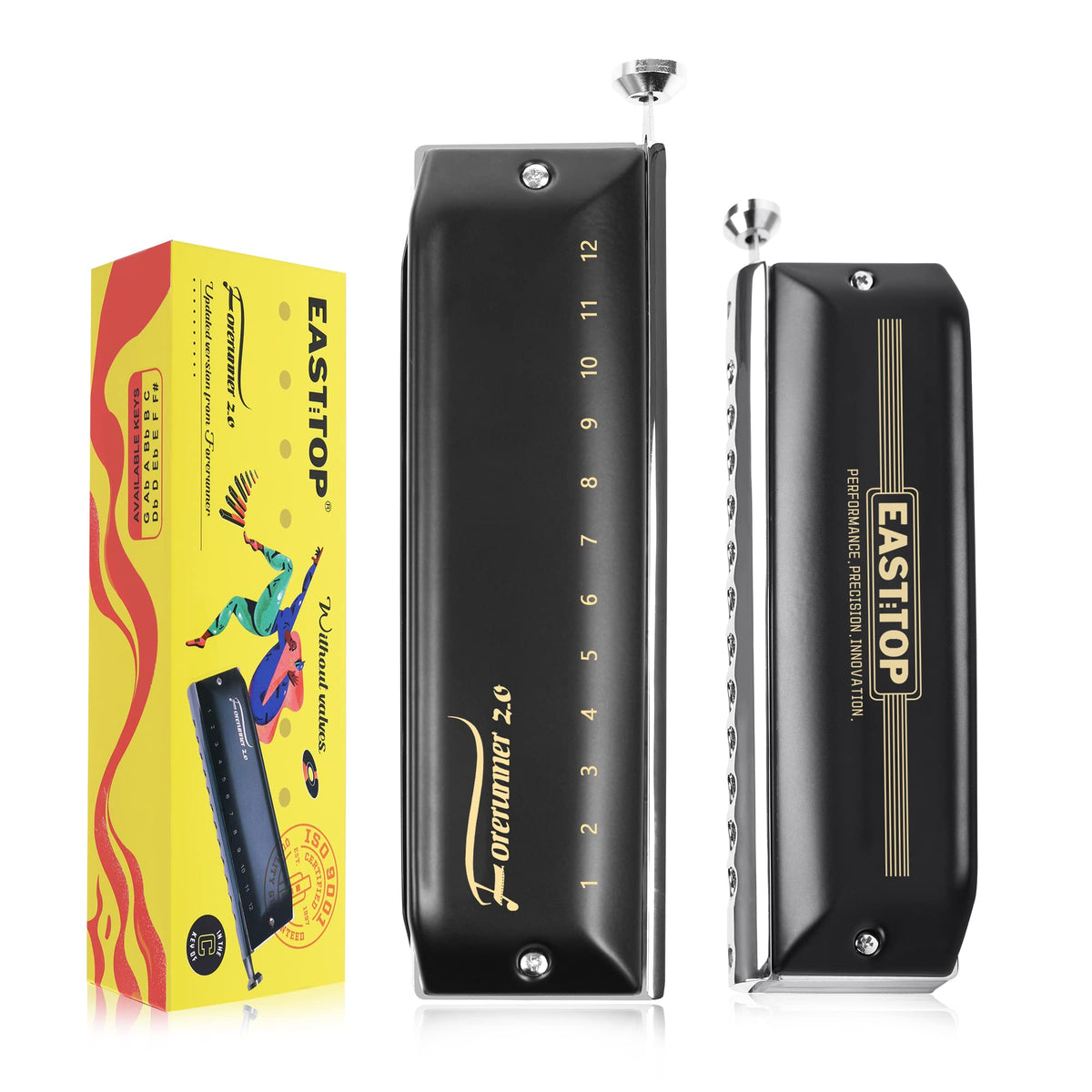 East Top Updated Forerunner 20 Without Valves Chromatic Harmonica 12-Hole 48 Tones C Key Chromatic Mouth Organ Harmonica For Adu