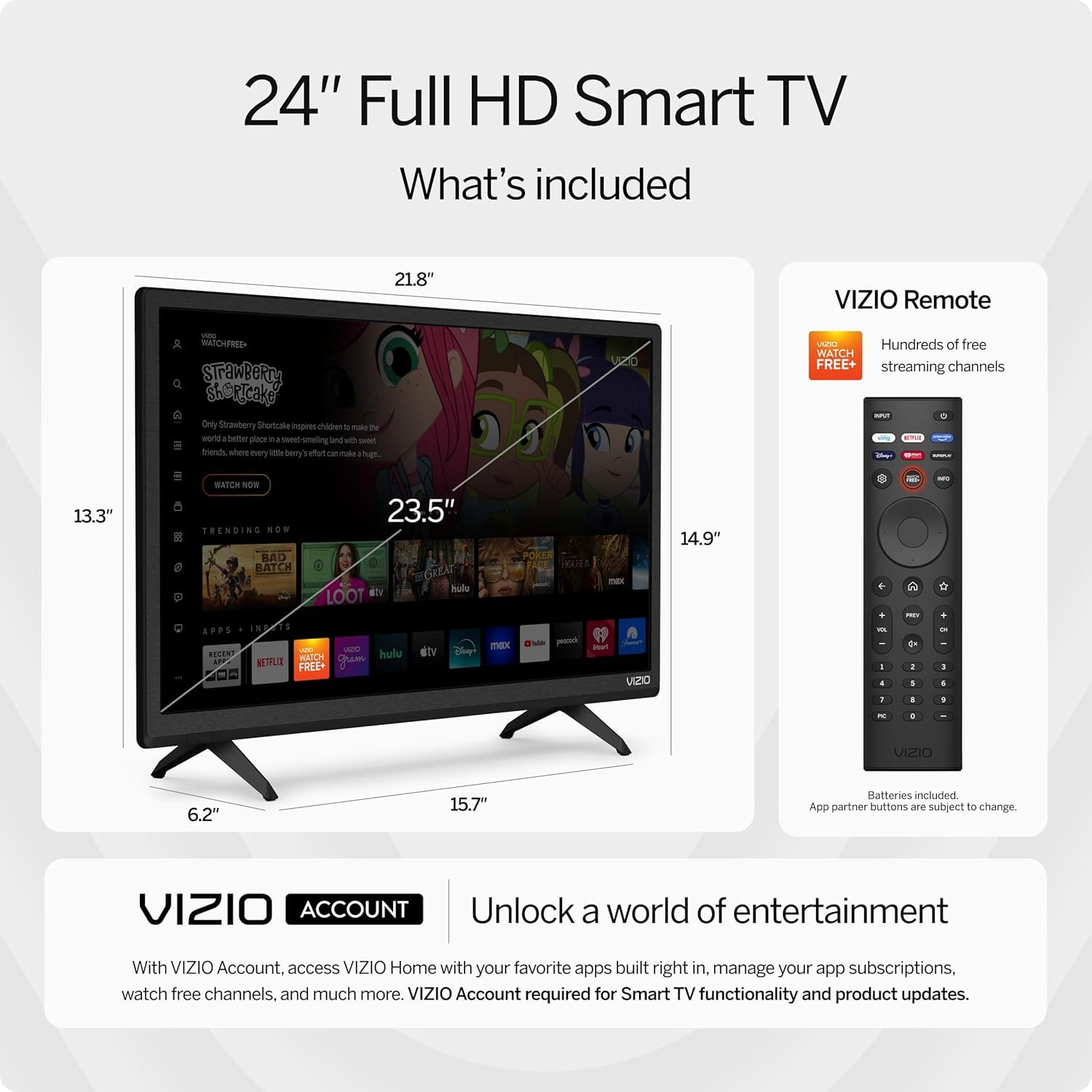 Vizio 1080P Full Hd Smart Tv Bundle - Alexa Compatible,Hdr, Hdmi Vrr, Thinframe Design W/Uax Hdmi Cable, 12 Months Cps Protectio