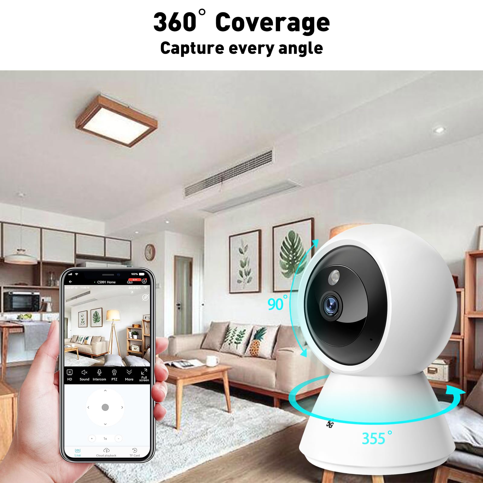 Bjr 2K Hd Security Camera Indoor, 5G & 2.4G Wifi Camera, Pan/Tilt Pet Camera With Motion Detection, Night Vision, 2 Way Talk, Ho