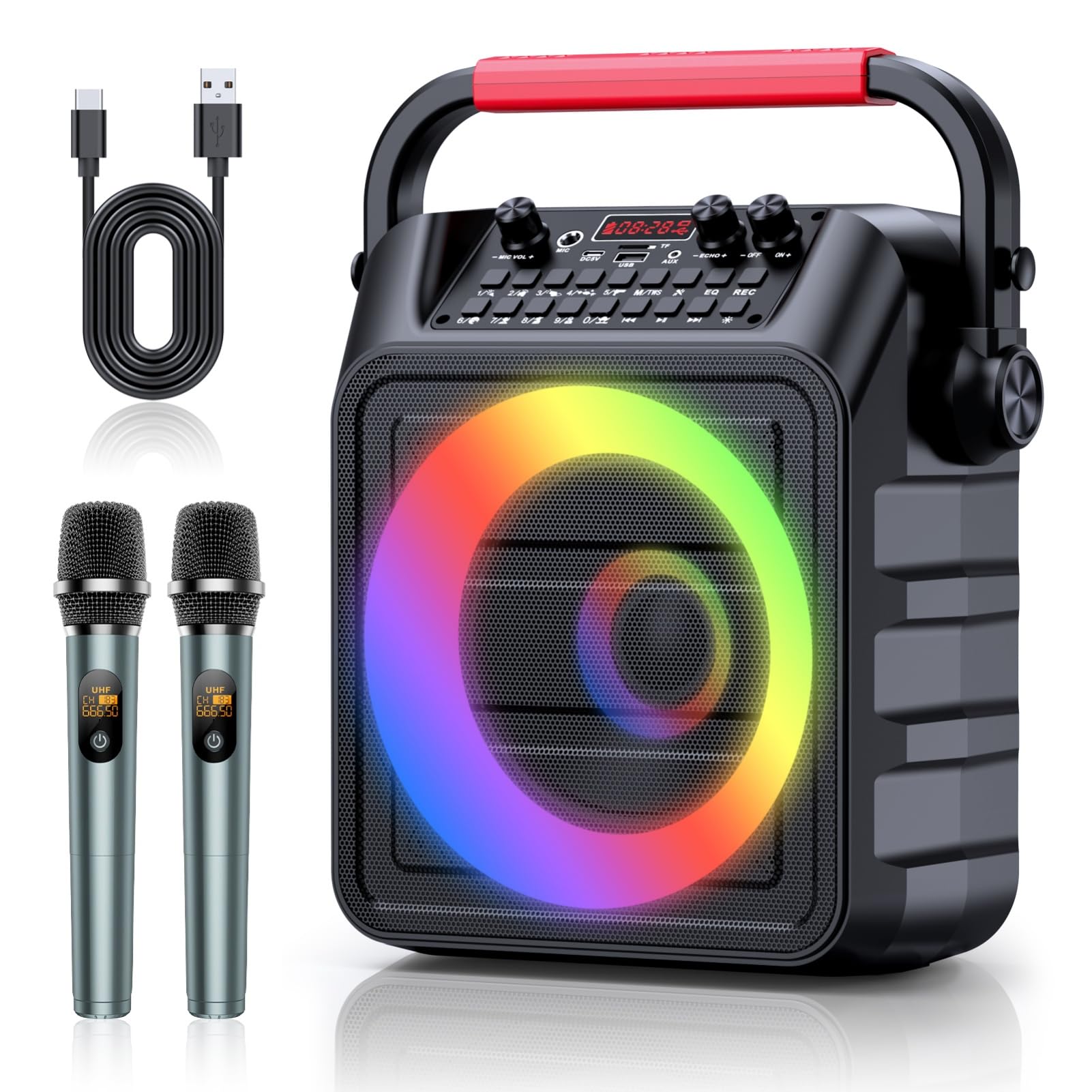 Karaoke Mchine,Karaoke Machine For Adults & Kids,Karaoke Speaker With 2 Wireless Microphones,Portable Bluetooth Karaoke Speaker