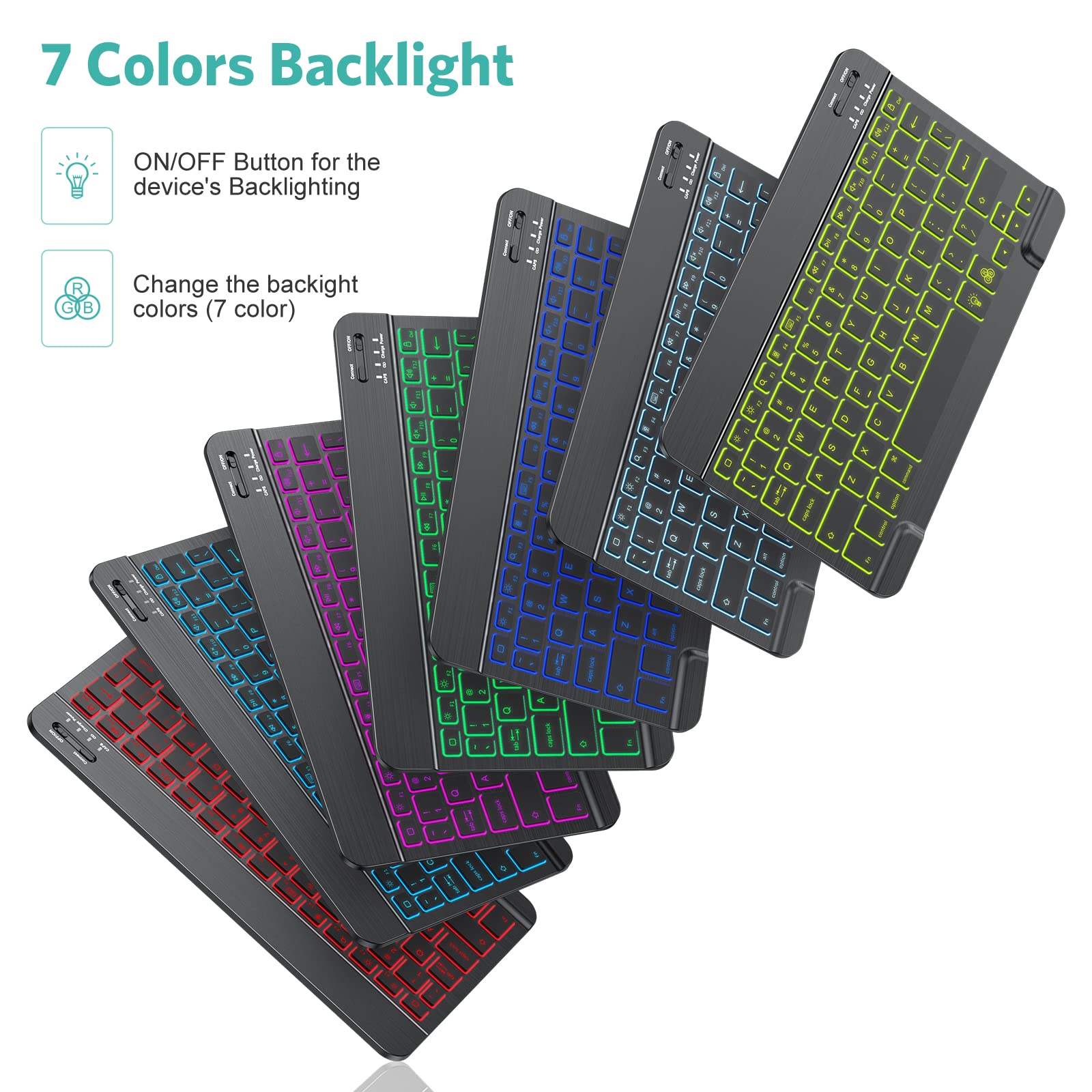 Tecurs Bluetooth Keyboard And Mouse Combo For Ipad   Rechargeable Wireless Keyboard & Mouse With 7 Color Backlit Compatible With
